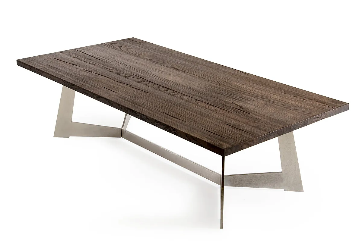 16' Dark Aged Oak Wood Veneer and Steel Coffee Table By Homeroots