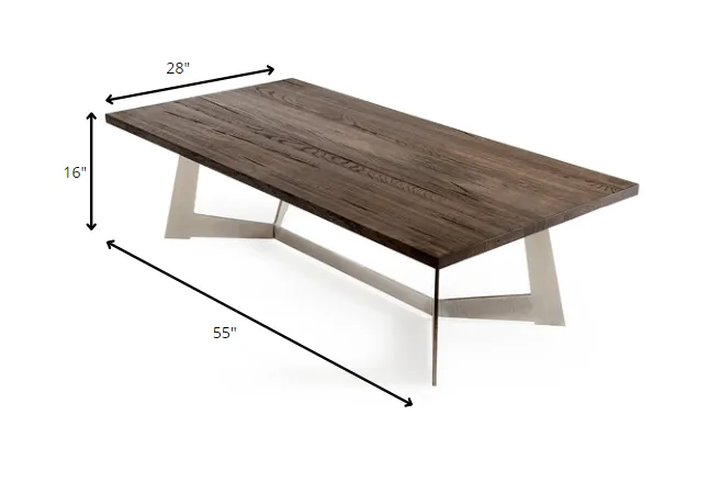 16' Dark Aged Oak Wood Veneer and Steel Coffee Table By Homeroots