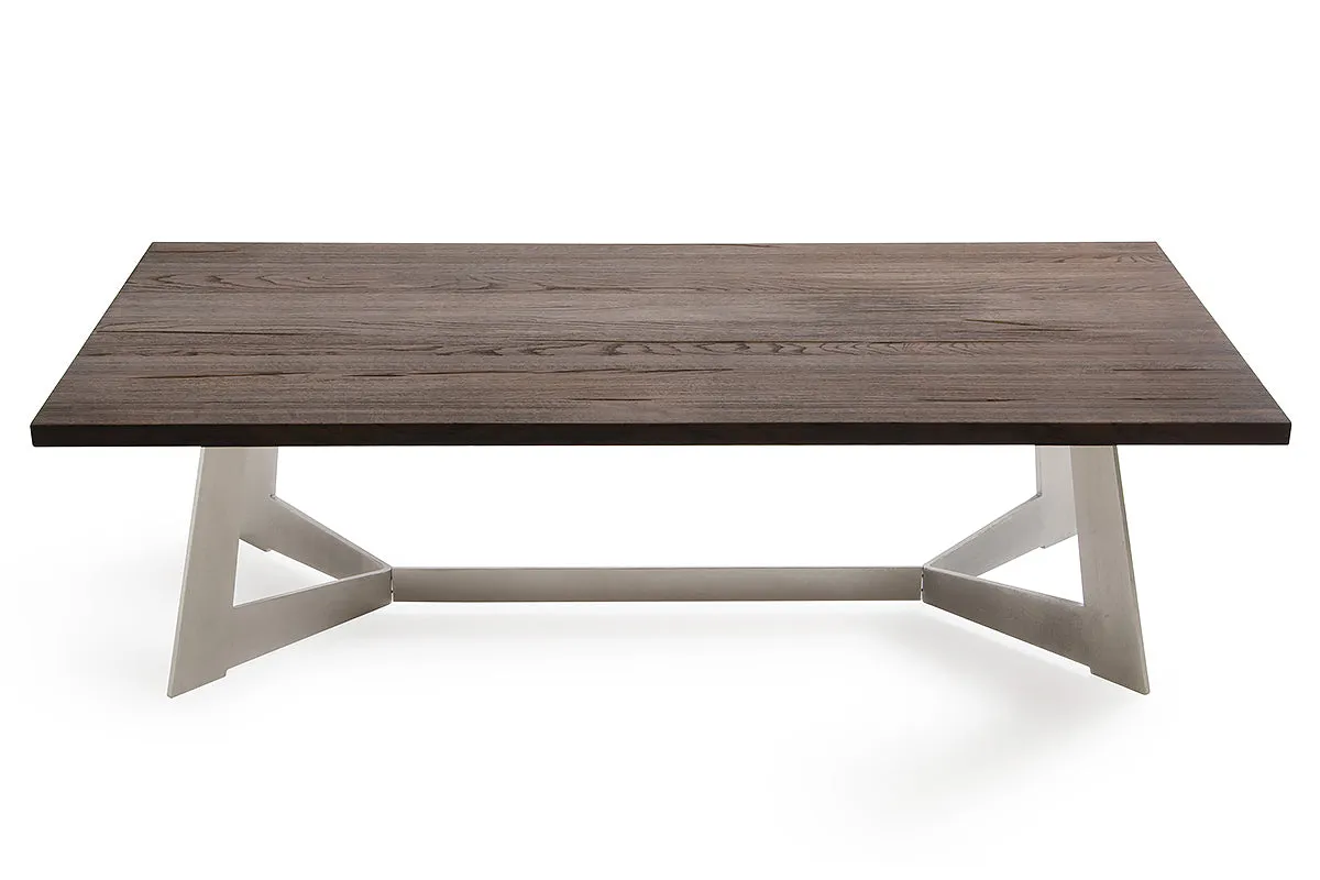 16' Dark Aged Oak Wood Veneer and Steel Coffee Table By Homeroots