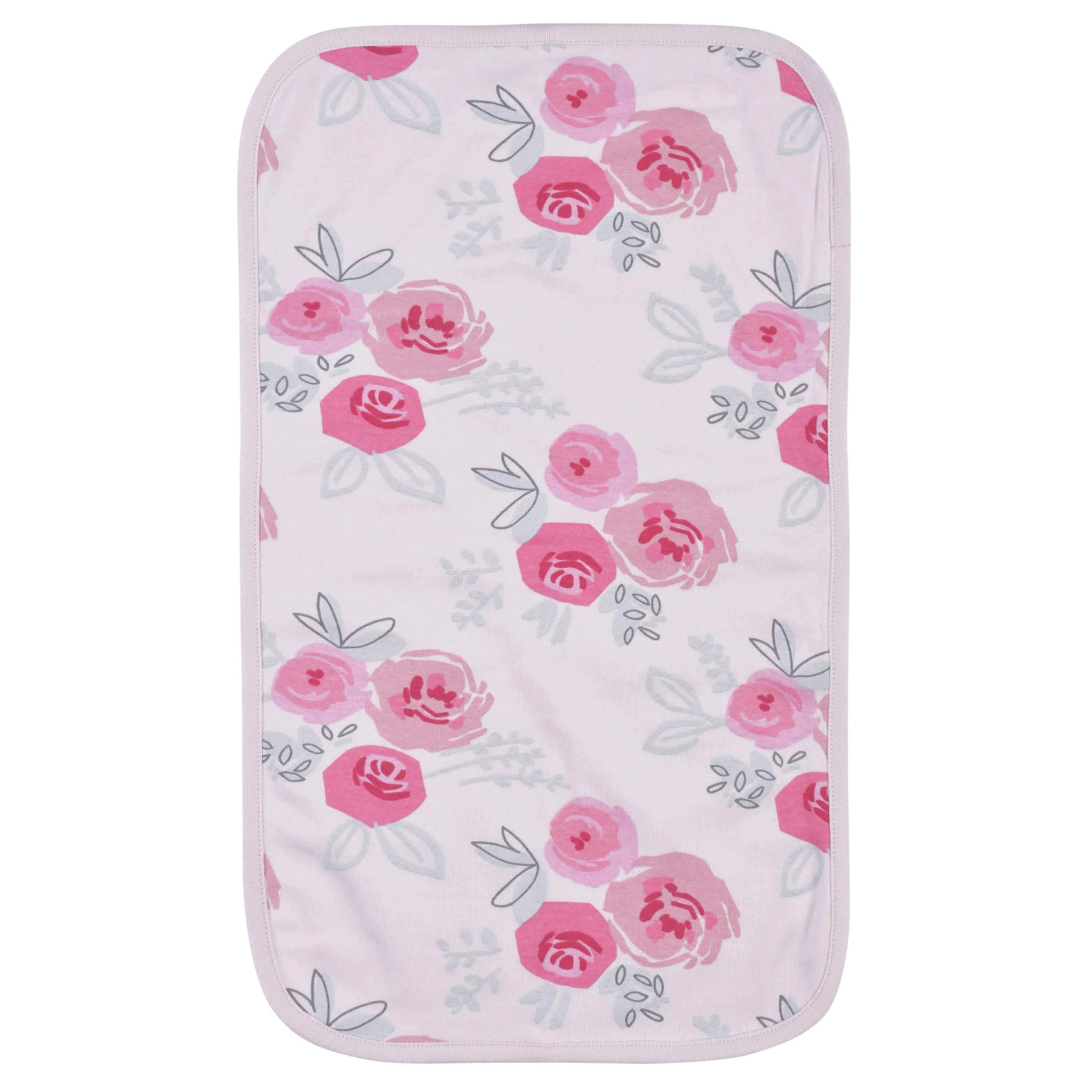 3-Piece Baby Girls Comfy Stretch Roses & Bunnies Bib & Burps Set