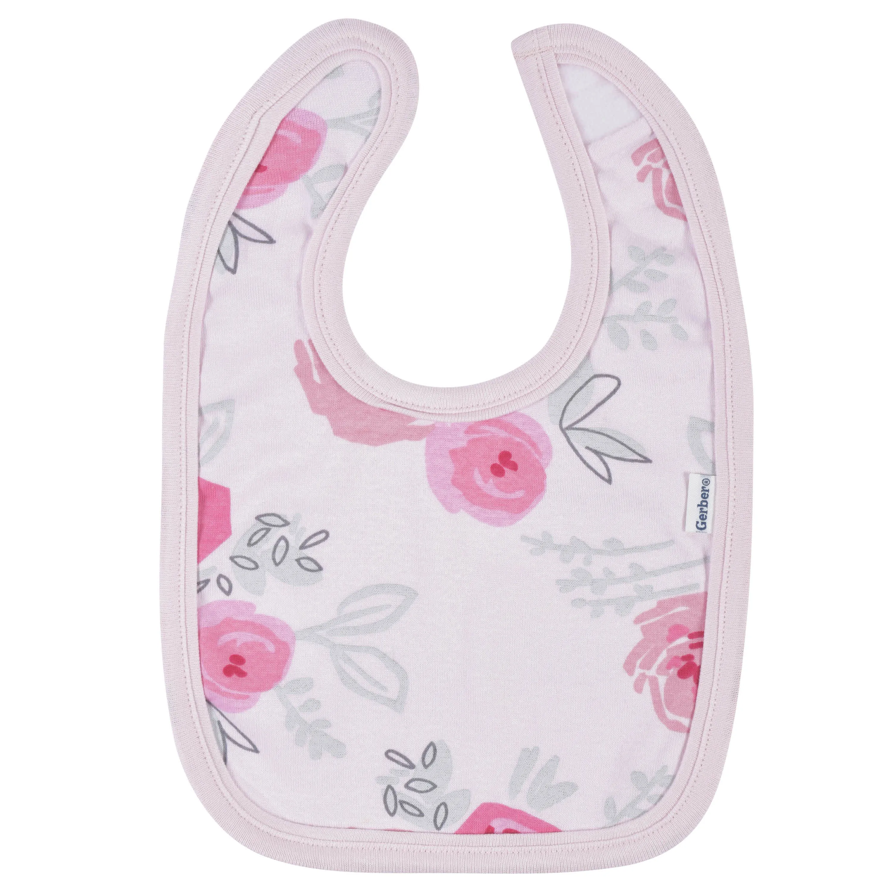 3-Piece Baby Girls Comfy Stretch Roses & Bunnies Bib & Burps Set