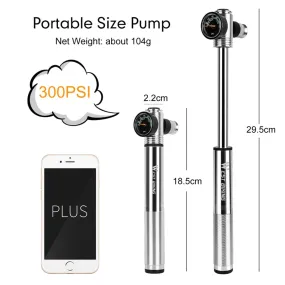 300 Psi Mini Bike Pump With Gauge Mountain Road Bicycle High Pressure Hand Air Pump CNC Cycling Pump Tire Inflator