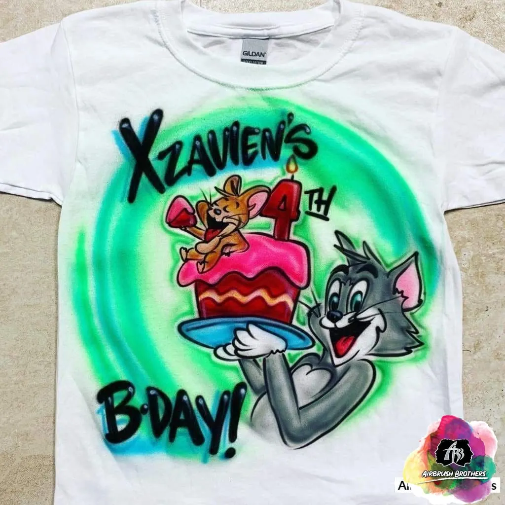 Airbrush Tom & Jerry Birthday Shirt Design