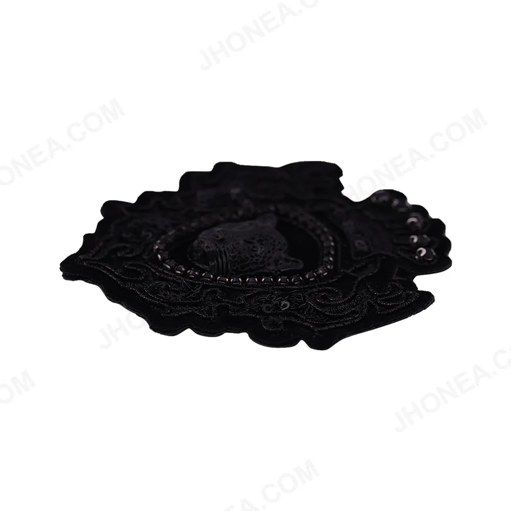 Archetypal Black Jaguar Face Badge Patch for Mens Clothing