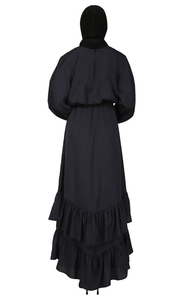 Assymetrical Twist Detail Long Abaya Dress