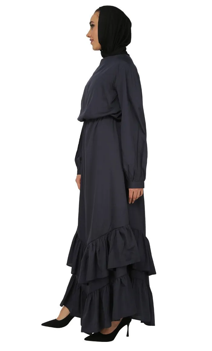 Assymetrical Twist Detail Long Abaya Dress