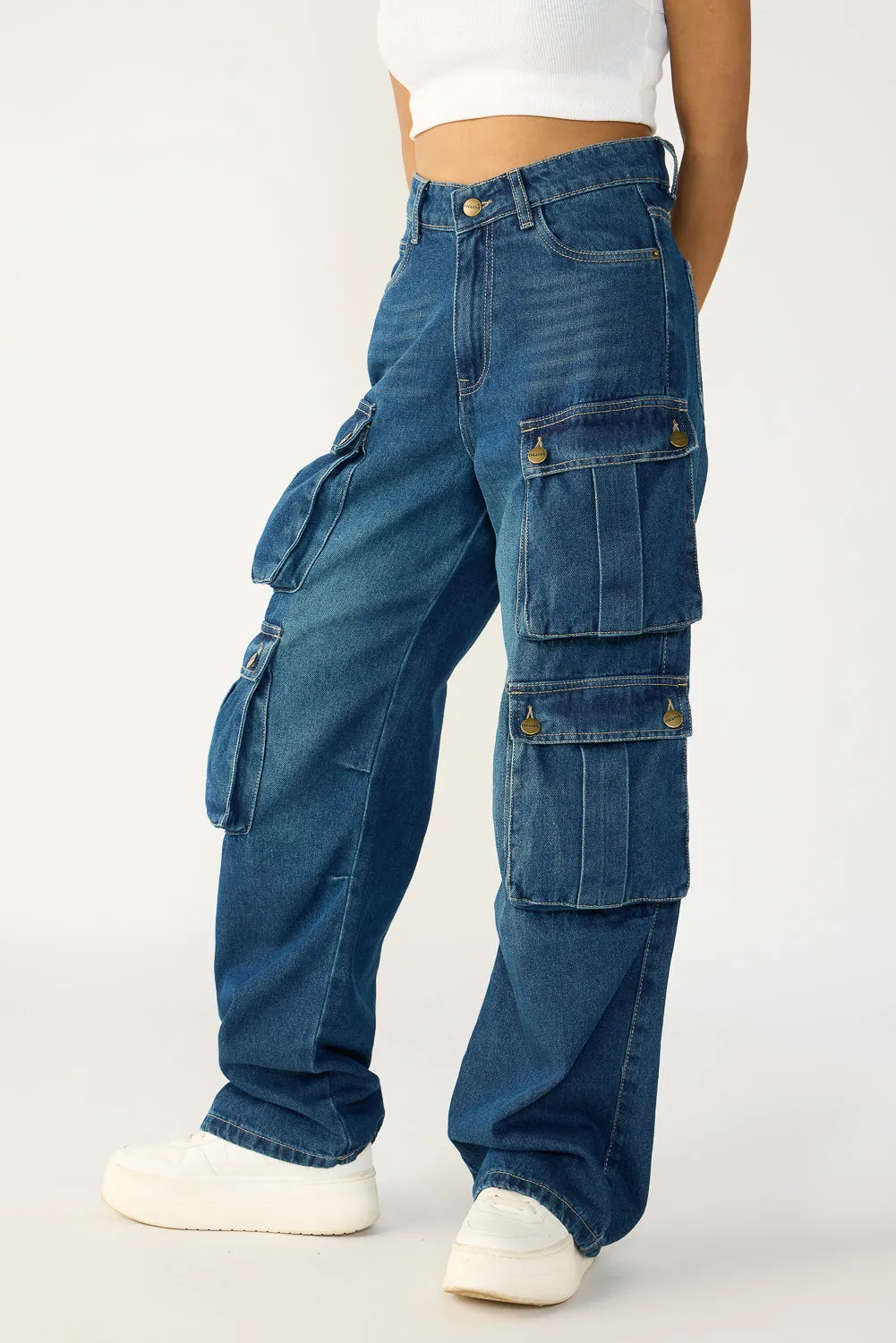 Azure Blue Cargo Jeans