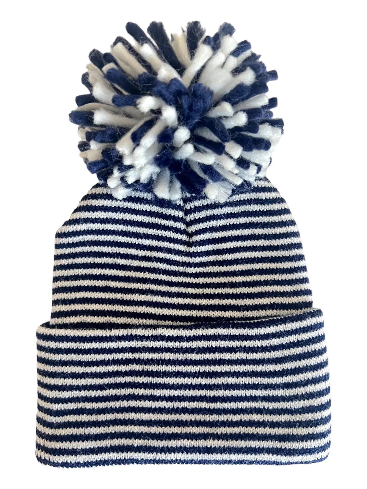 Baby's First Hat, Navy/White Stripe Pom