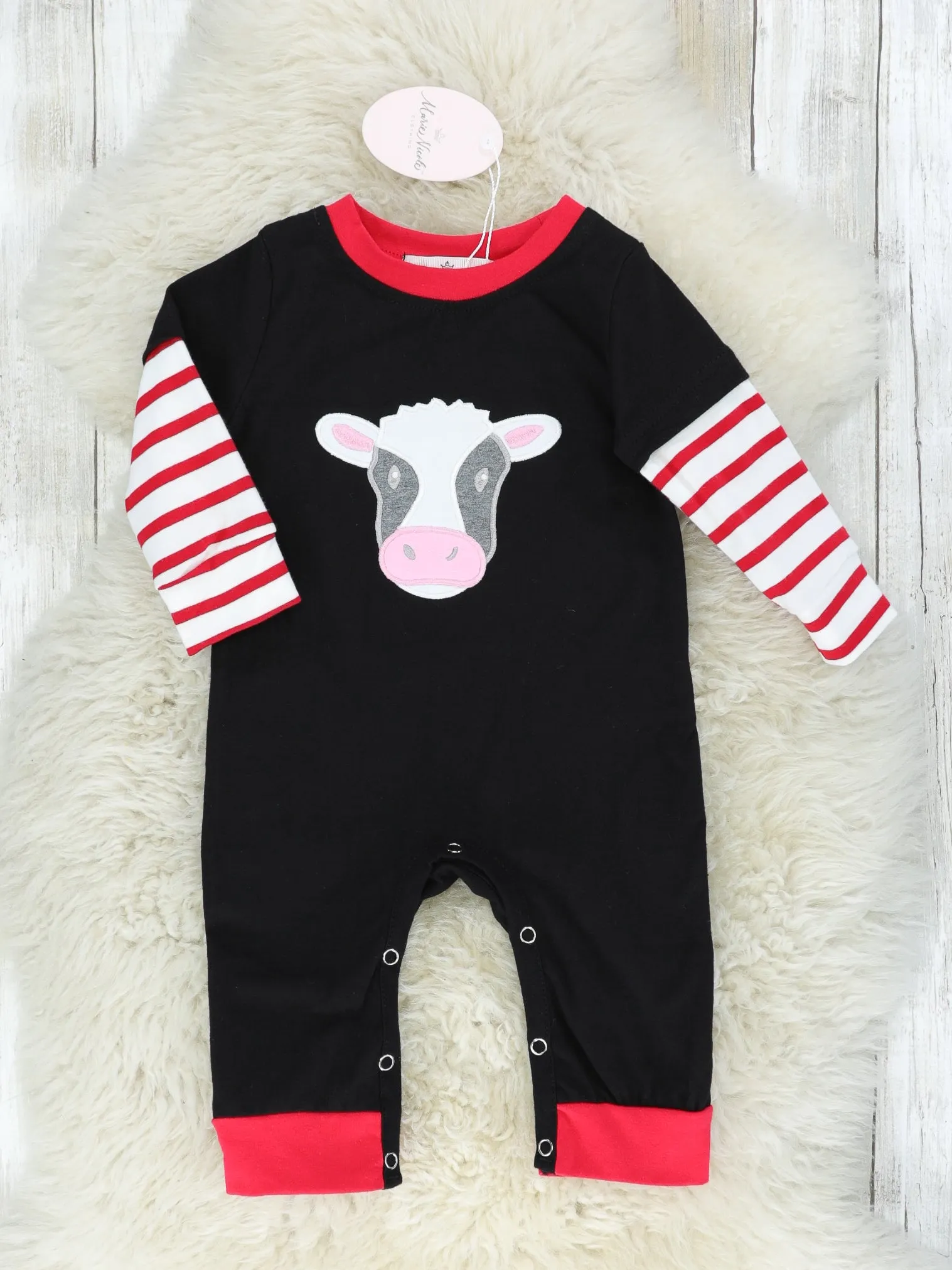 Black & Red Striped Cow Romper