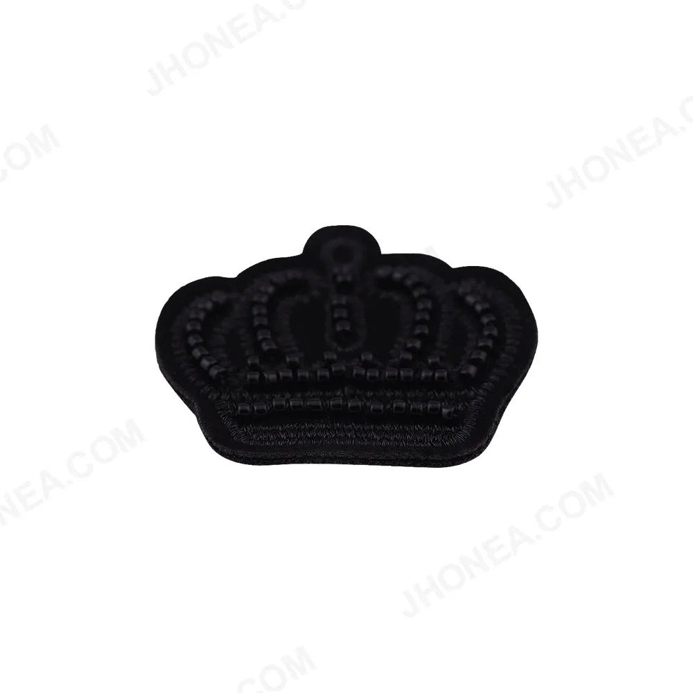 Black Beaded Embroidery Crown Patch for Shirts/Blazers