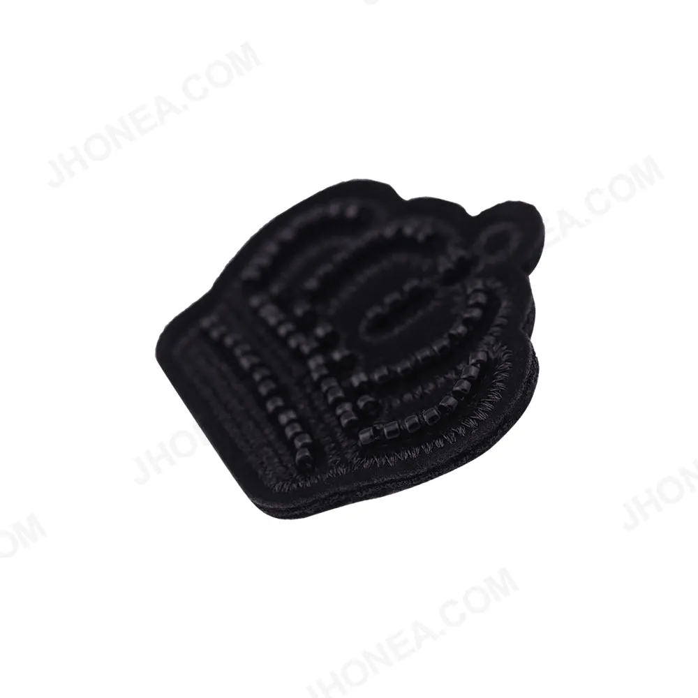 Black Beaded Embroidery Crown Patch for Shirts/Blazers