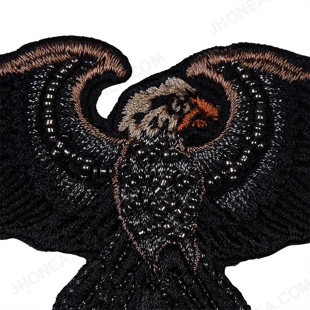 Black Flying Eagle Beaded Embroidery Bird Patch