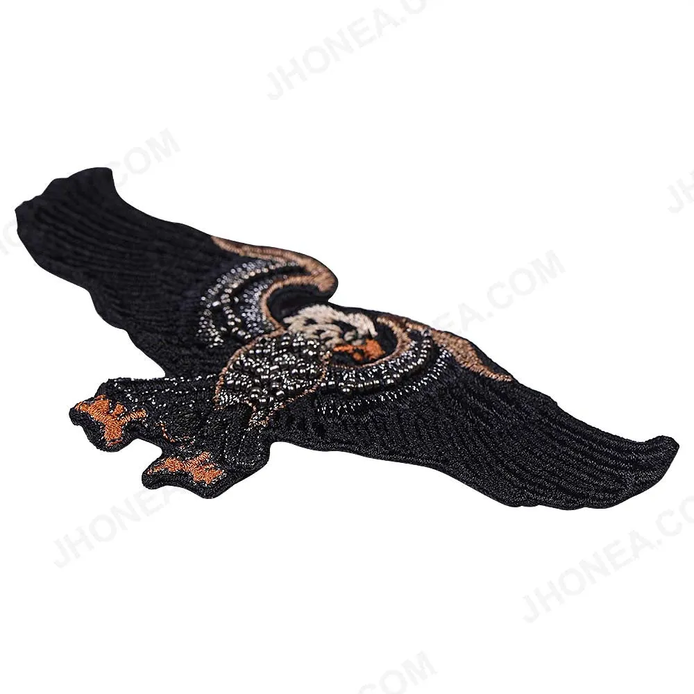 Black Flying Eagle Beaded Embroidery Bird Patch