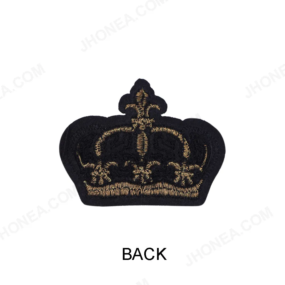 Black with Gold Embroidery Sequins Crown Patch