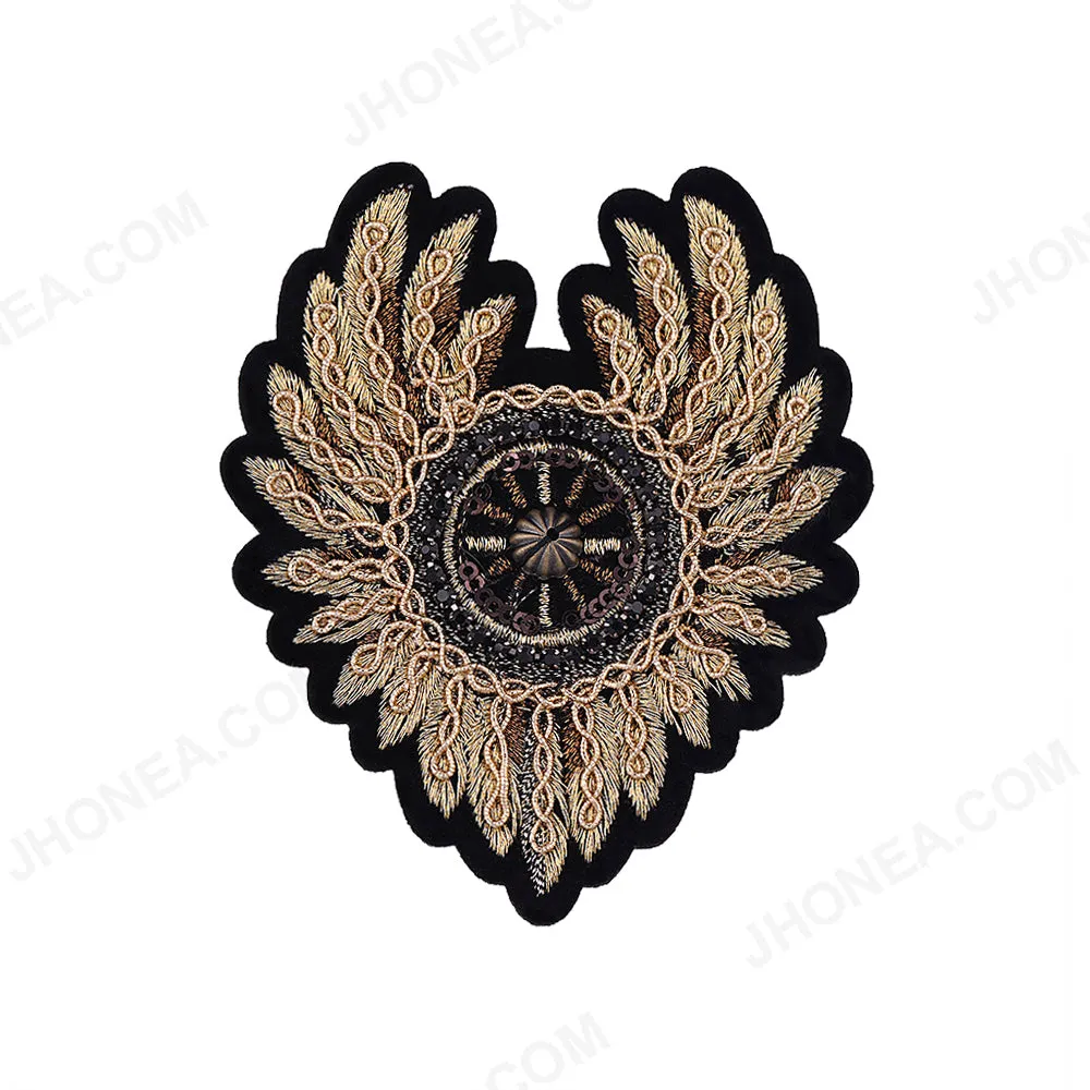 Black with Metallic Gold Thread Embroidery Diamond Patch