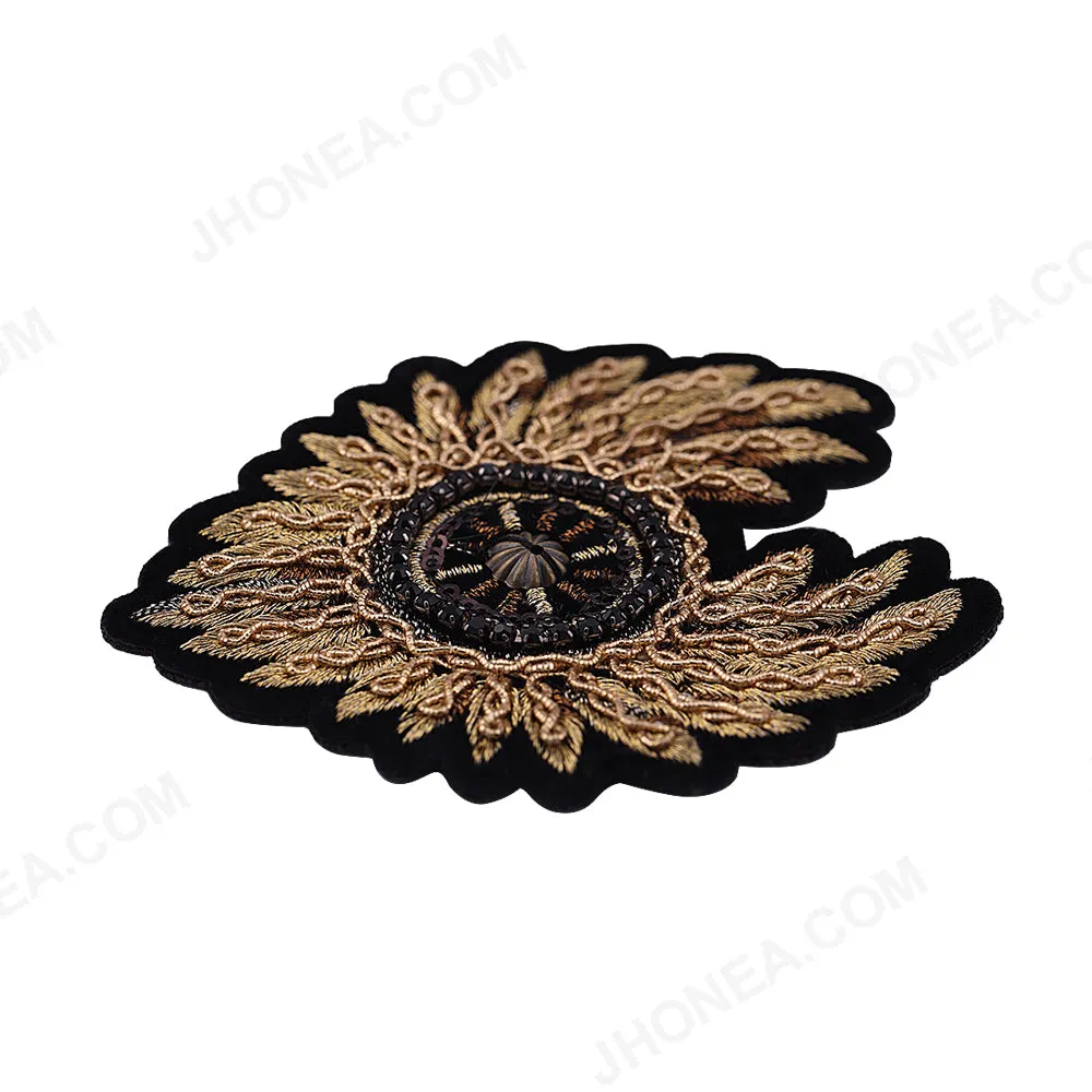 Black with Metallic Gold Thread Embroidery Diamond Patch