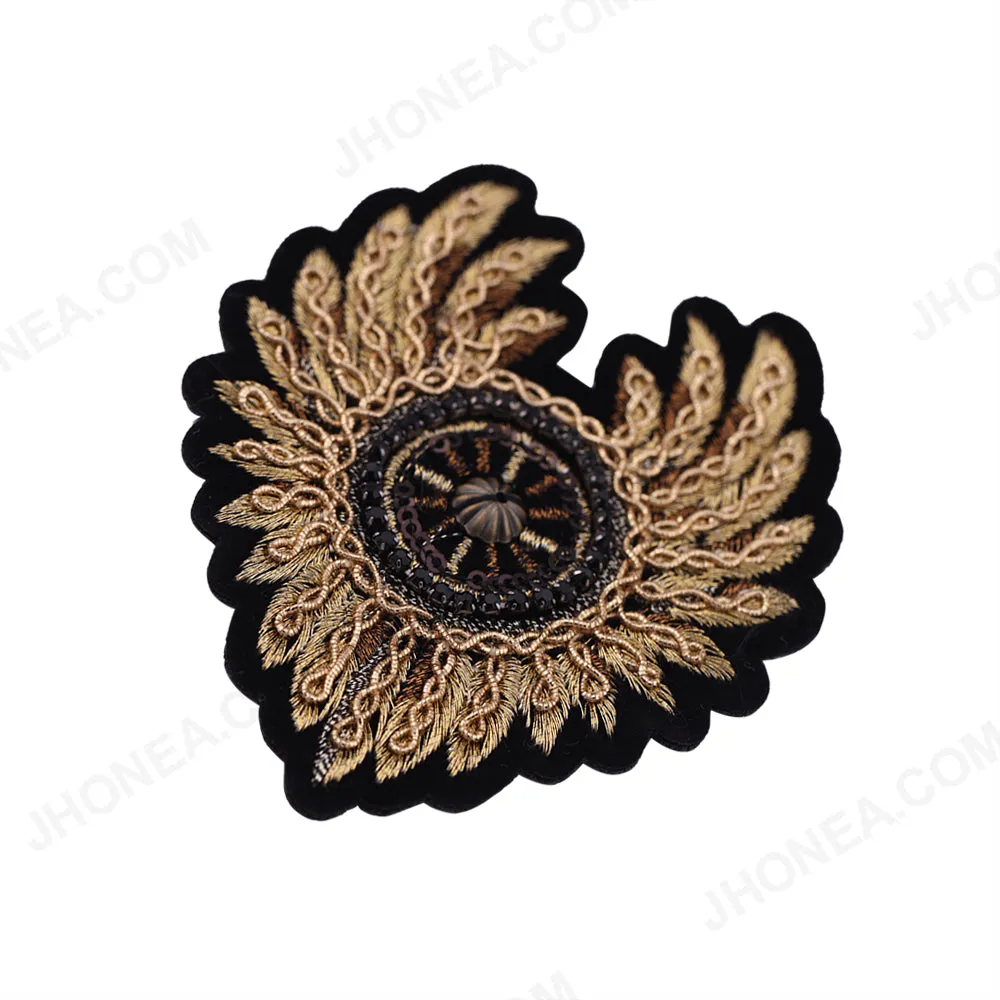 Black with Metallic Gold Thread Embroidery Diamond Patch