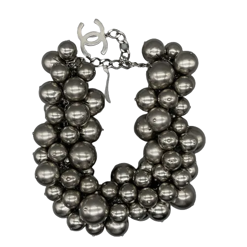 CHANEL - Summer 2013 - B13 S Silver CC Cluster Ball Chocker Necklace NEW w/ Tags