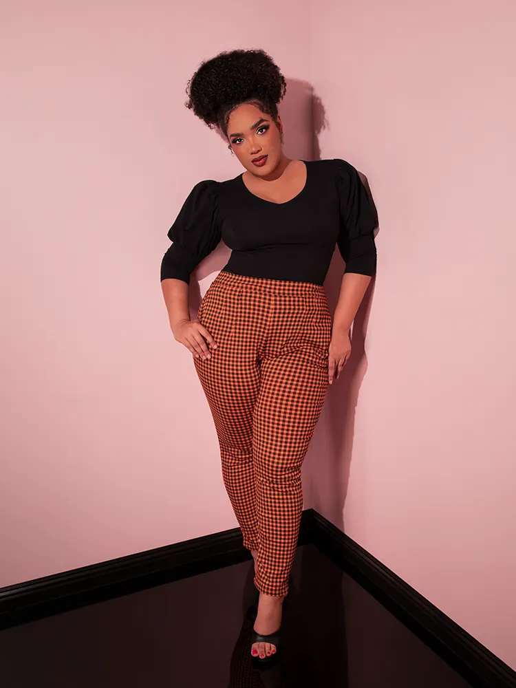 Cigarette Pants in Orange Pumpkin Gingham - Vixen by Micheline Pitt