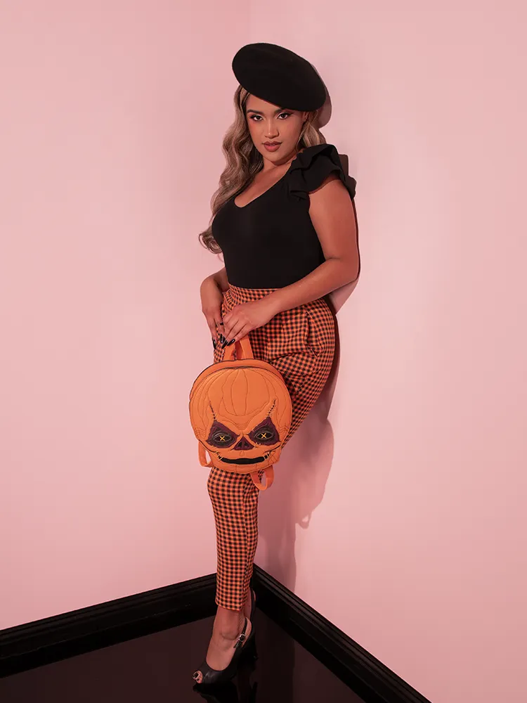 Cigarette Pants in Orange Pumpkin Gingham - Vixen by Micheline Pitt