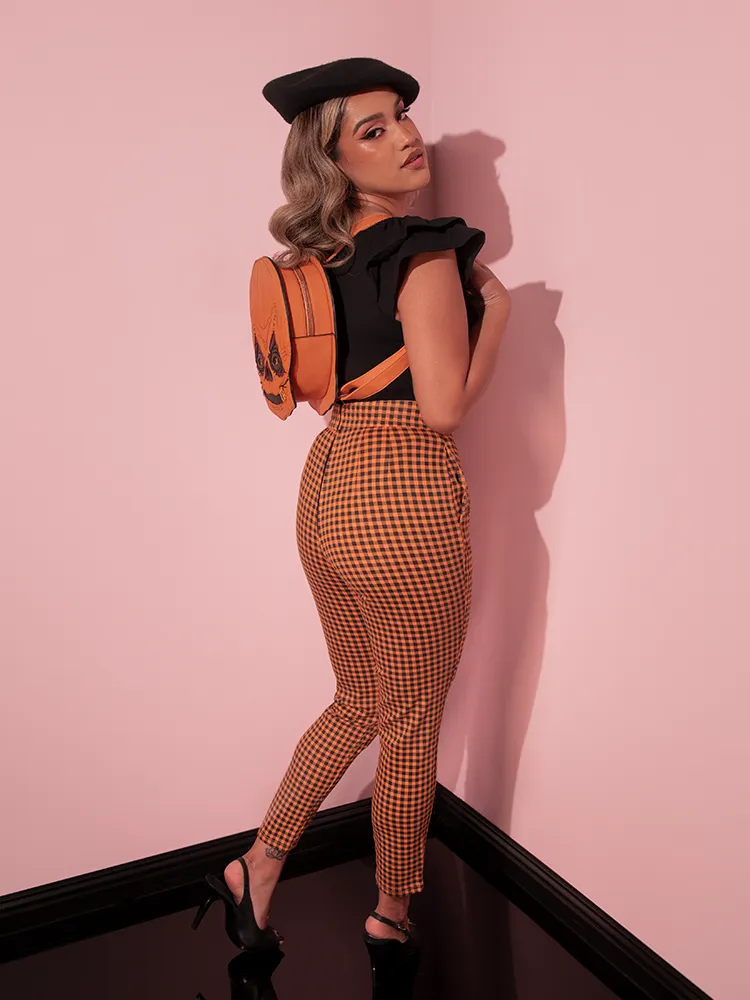 Cigarette Pants in Orange Pumpkin Gingham - Vixen by Micheline Pitt