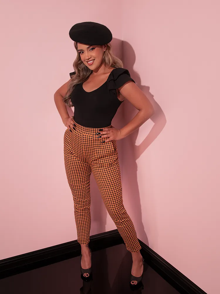 Cigarette Pants in Orange Pumpkin Gingham - Vixen by Micheline Pitt