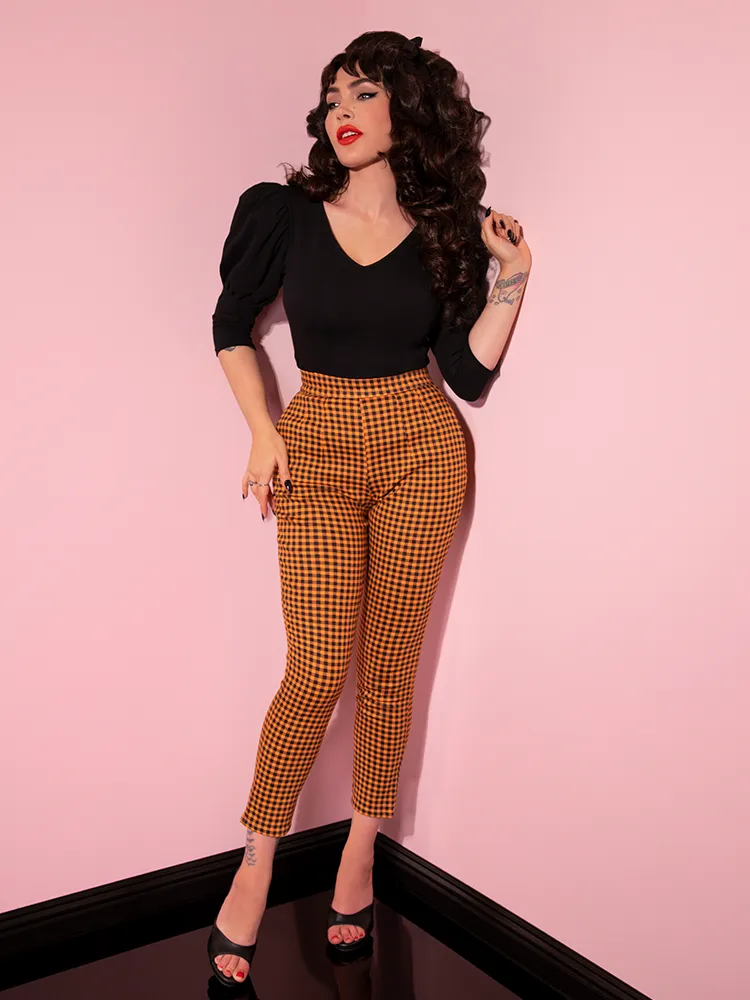 Cigarette Pants in Orange Pumpkin Gingham - Vixen by Micheline Pitt