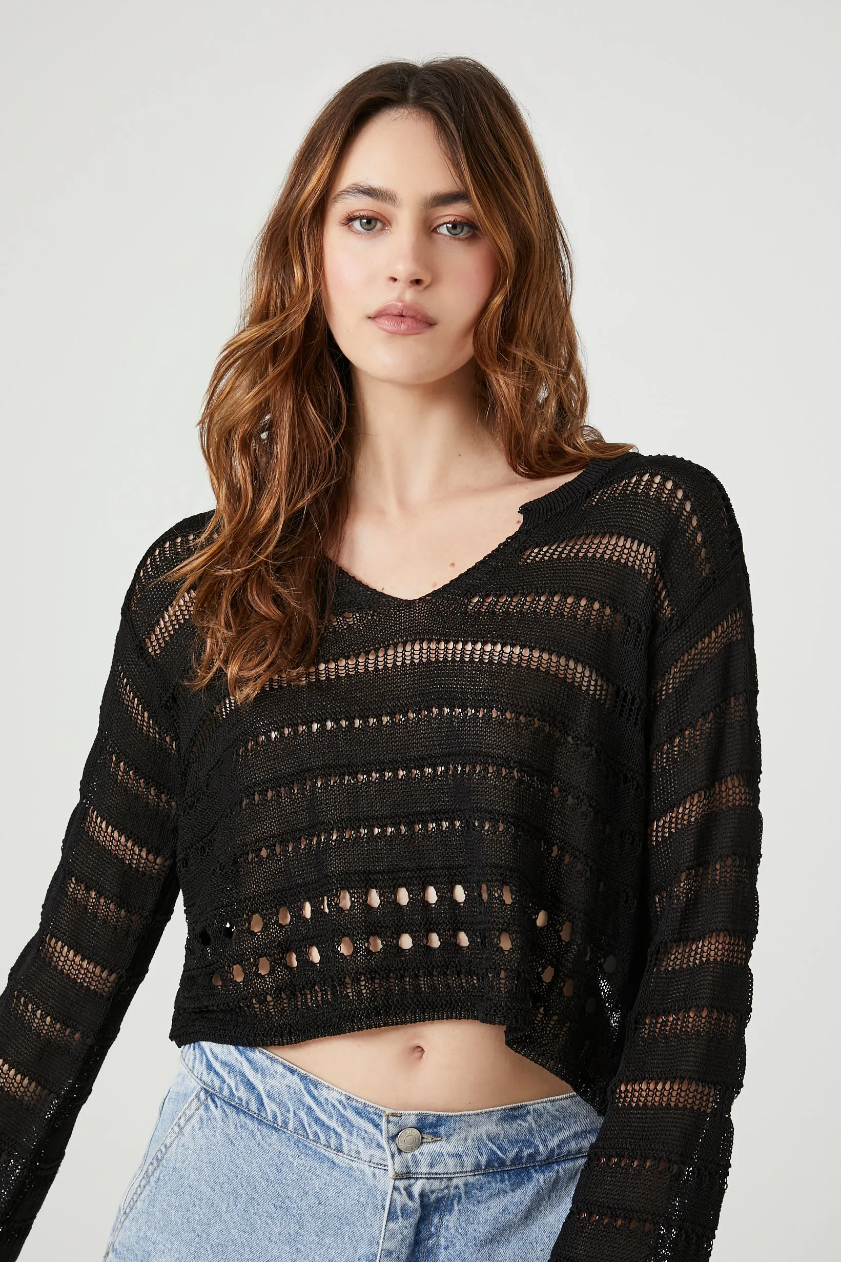 Cropped Open-Knit Sweater