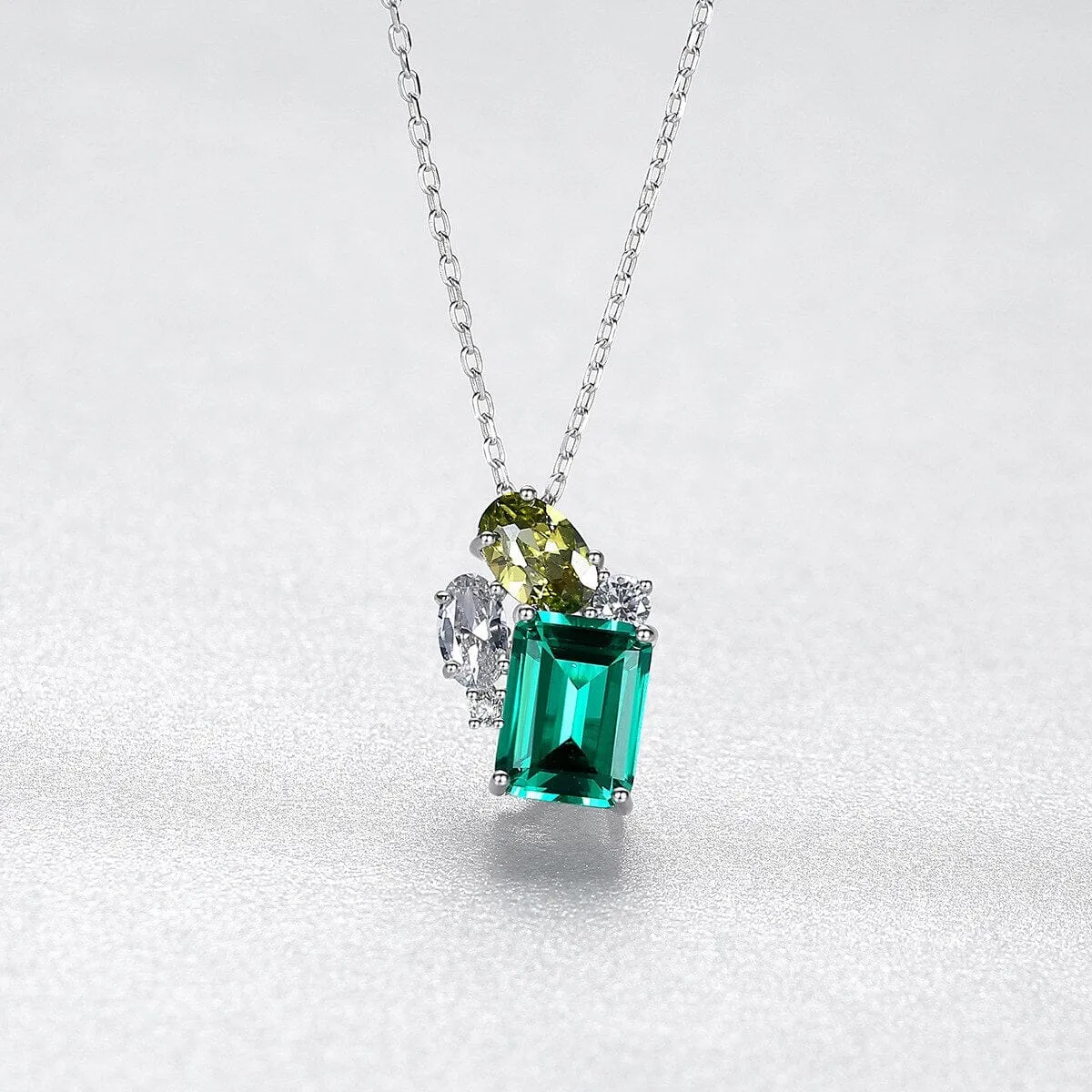 Emerald and Peridot Gemstone 925 Sterling Silver Necklace