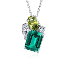 Emerald and Peridot Gemstone 925 Sterling Silver Necklace