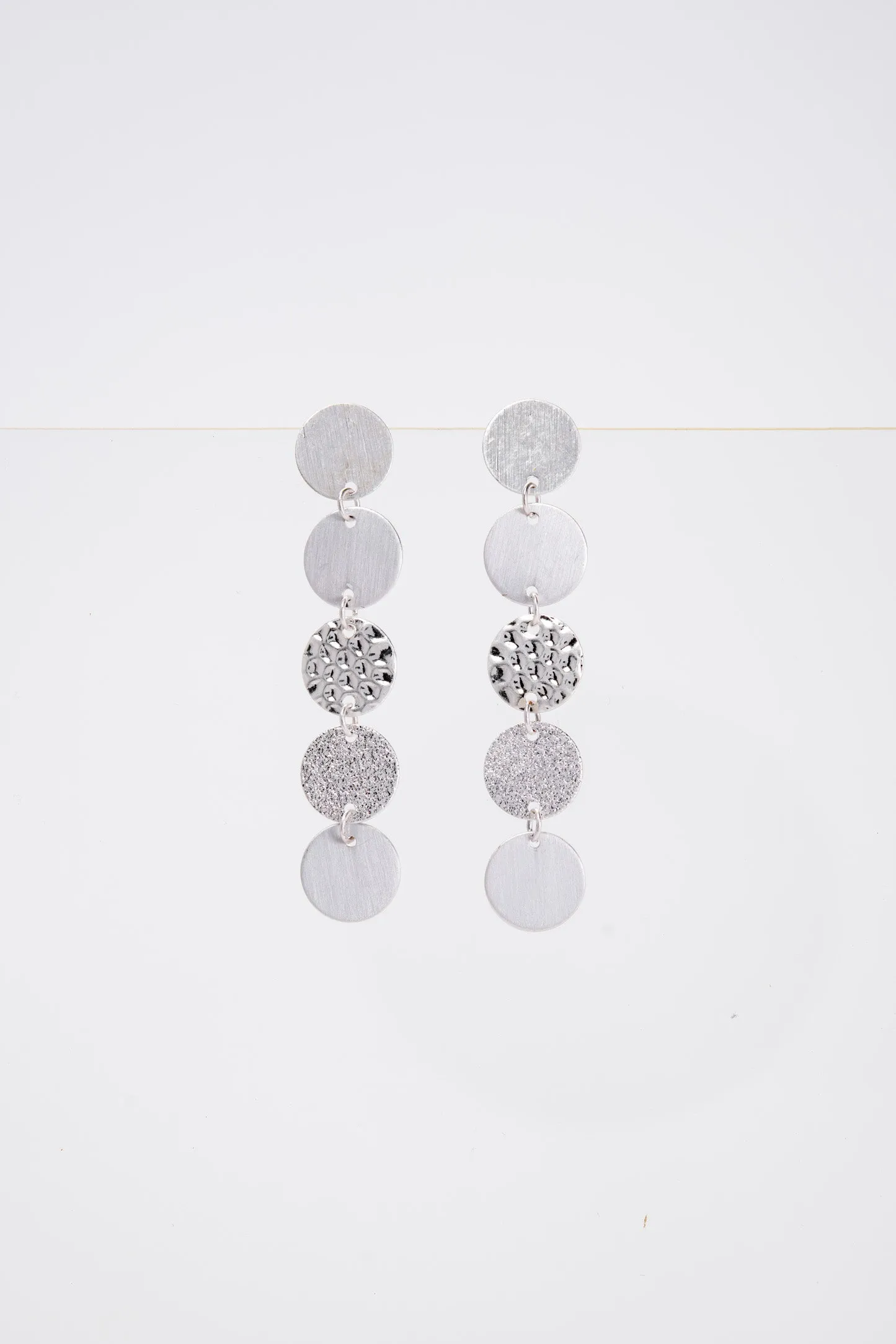 Faith Boho Hammered Long Drop Disc Metal Earrings