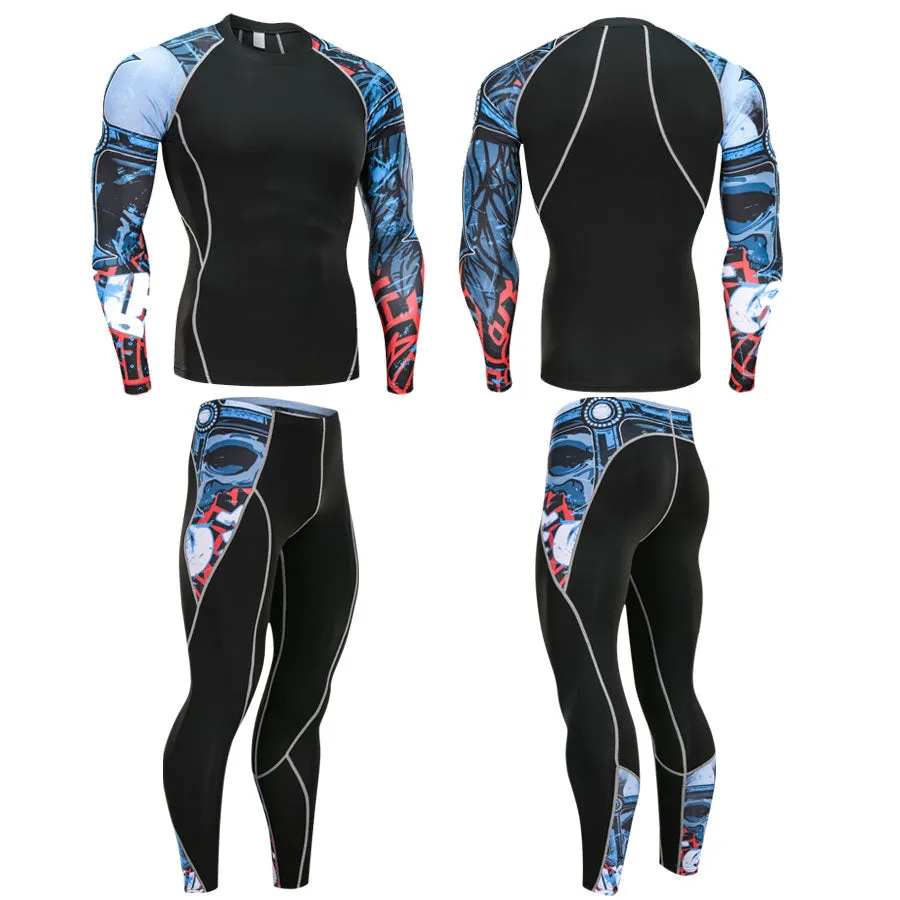 Fire Cracker Long Sleeve No Gi BJJ Compression Rash Guard & Leggings/Spats for Jiu Jitsu, MMA, Grappling & Wrestling Kit