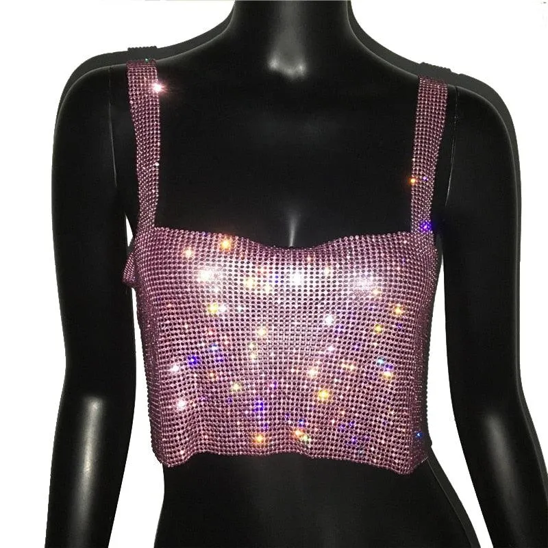 Glitter Nightclub Backless Rhinestone Tank Top