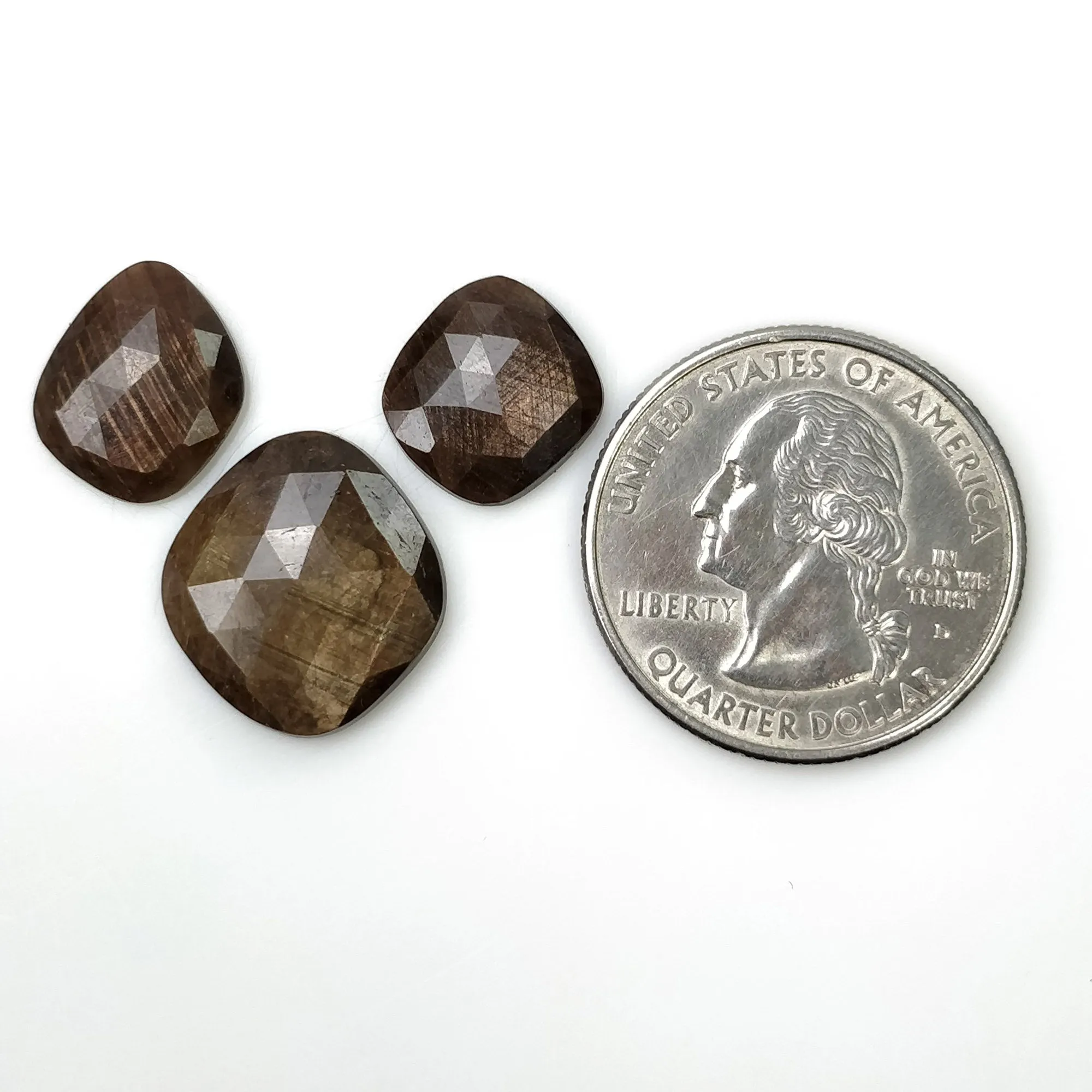 Golden Brown Chocolate Sheen SAPPHIRE Gemstone Rose Cut : 18.25cts Natural Untreated Uneven Shape 12*10.5mm - 17*15mm 3pcs (With Video)