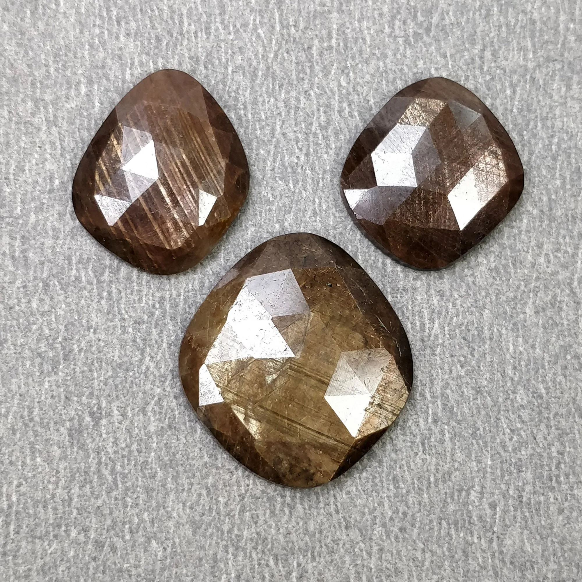 Golden Brown Chocolate Sheen SAPPHIRE Gemstone Rose Cut : 18.25cts Natural Untreated Uneven Shape 12*10.5mm - 17*15mm 3pcs (With Video)