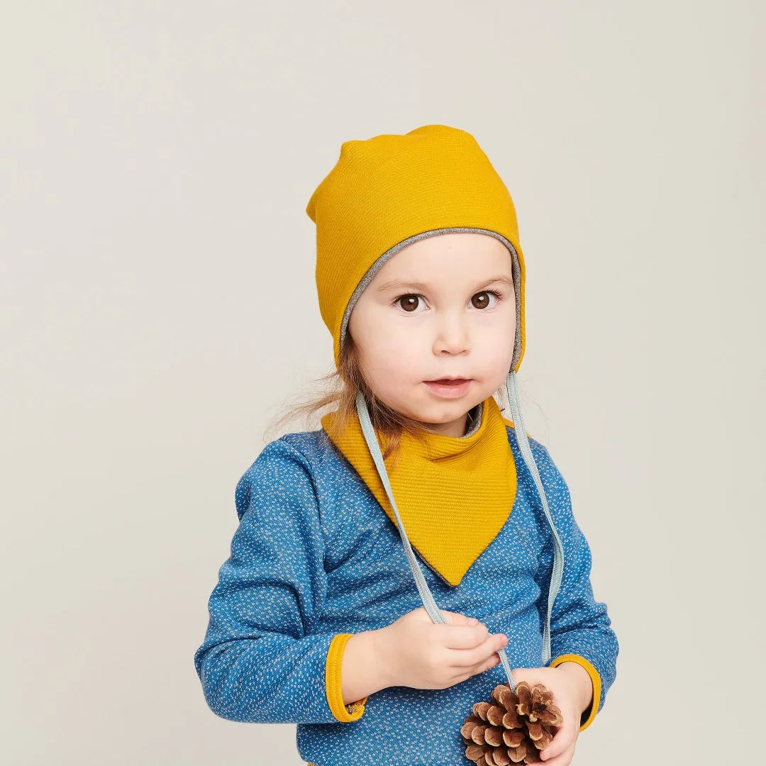 Long sleeve baby top "Dotties Blue/Mustard"