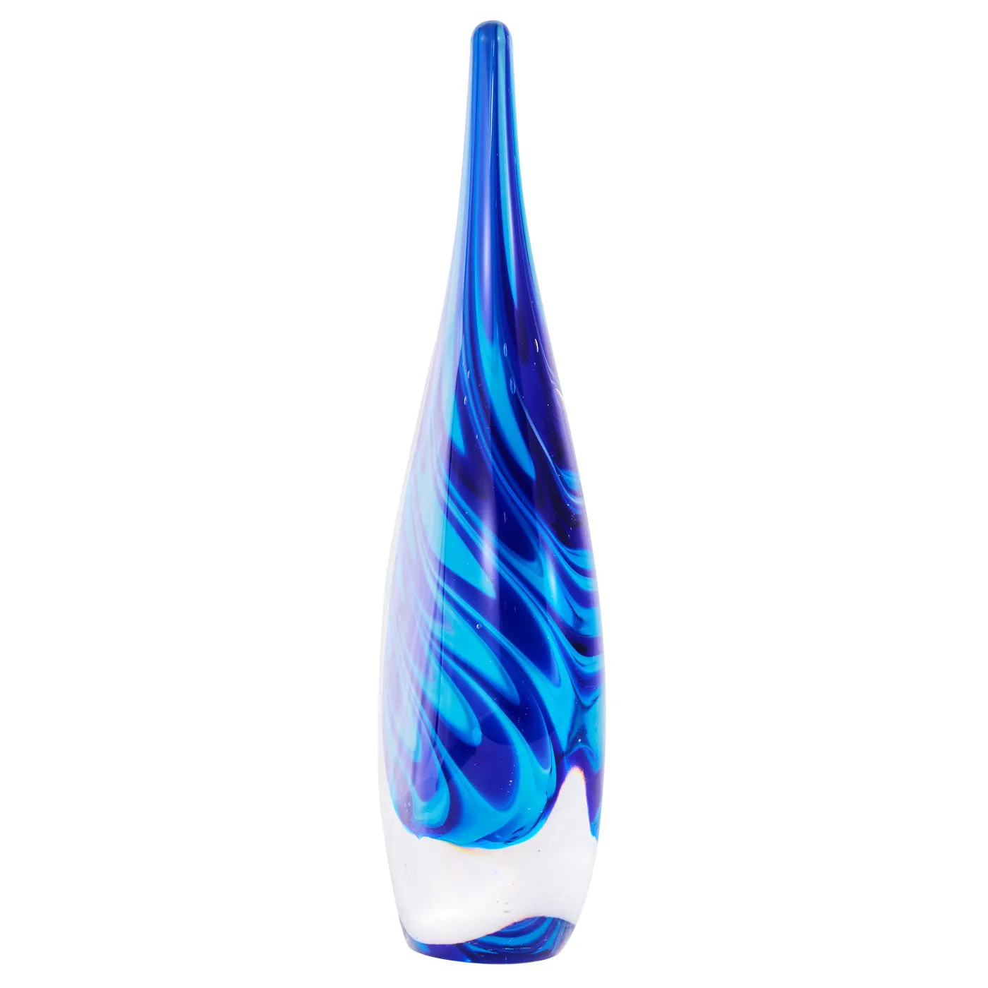 Luxury Lane Hand Blown Swirl Wave Tear Drop Sommerso Art Glass Sculpture 8.5 inch tall