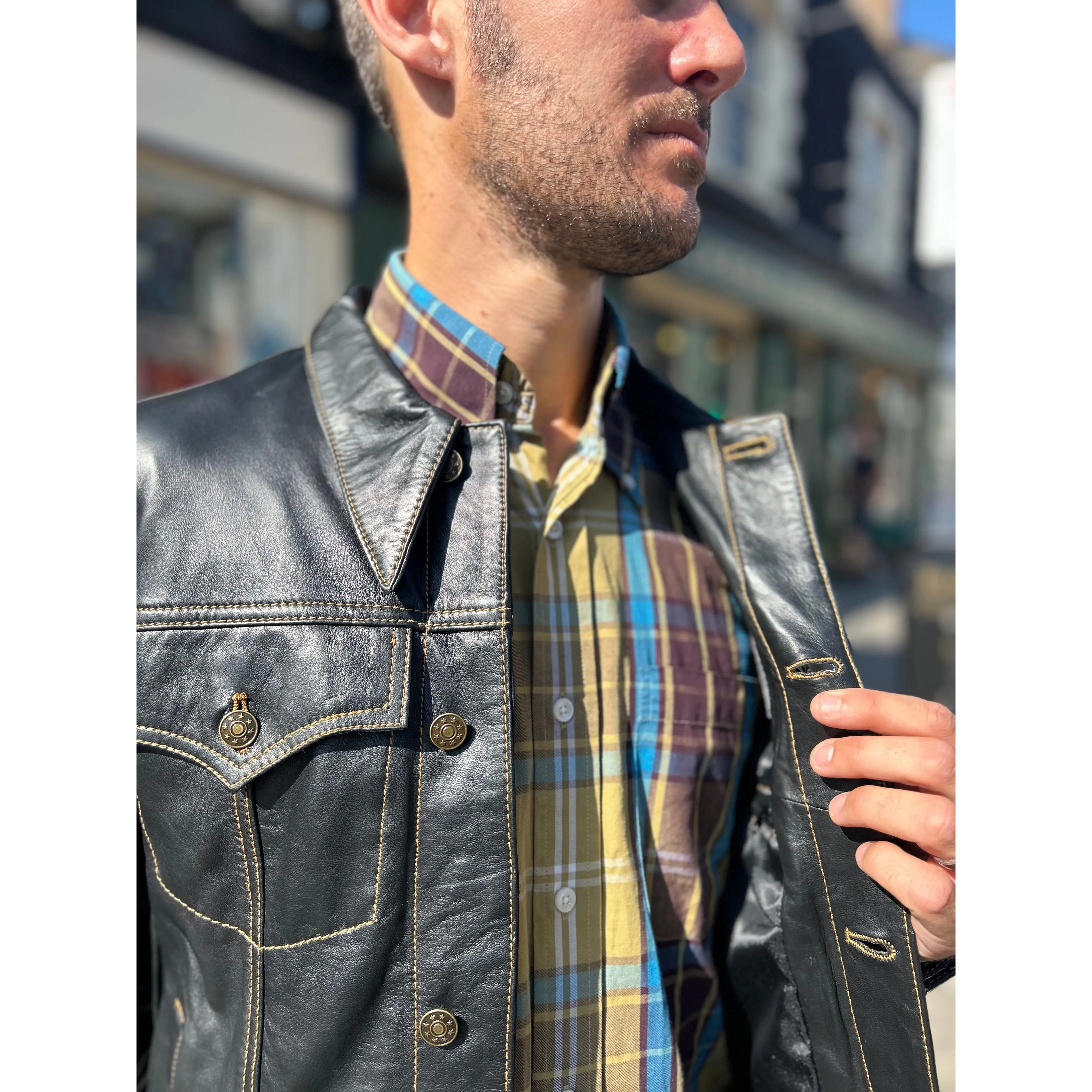 Modfather Clothing - Men’s Leather Black - Trucker Jacket