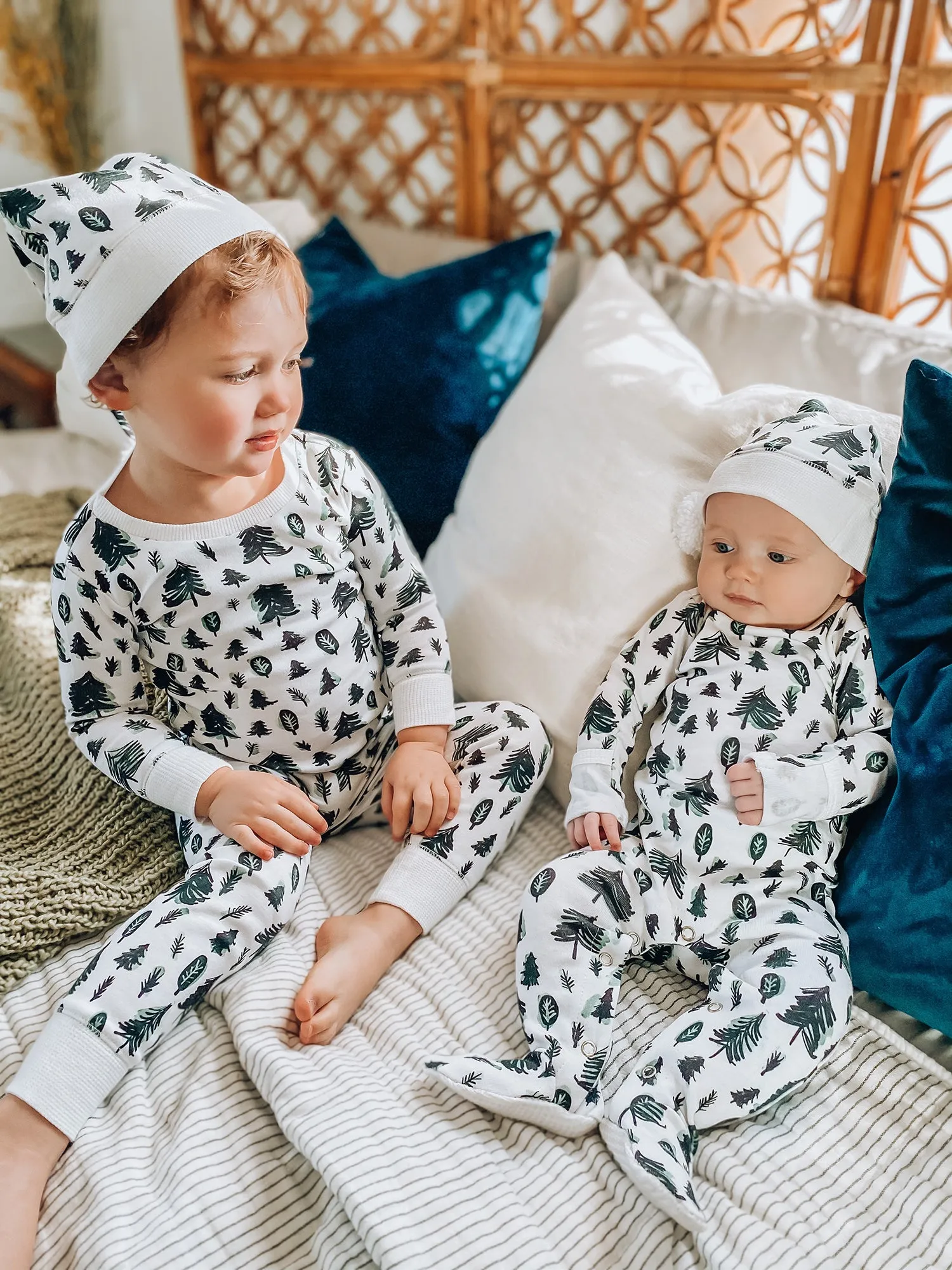 Organic Holiday Kids' PJ & Cap Set in Oh Christmas Tree