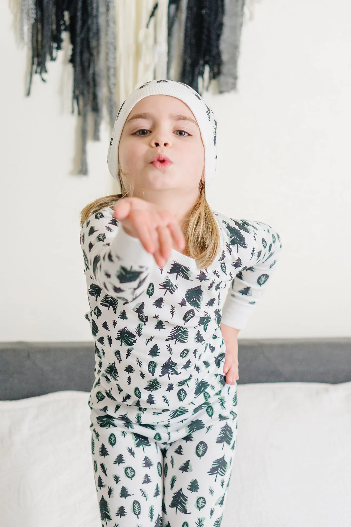 Organic Holiday Kids' PJ & Cap Set in Oh Christmas Tree