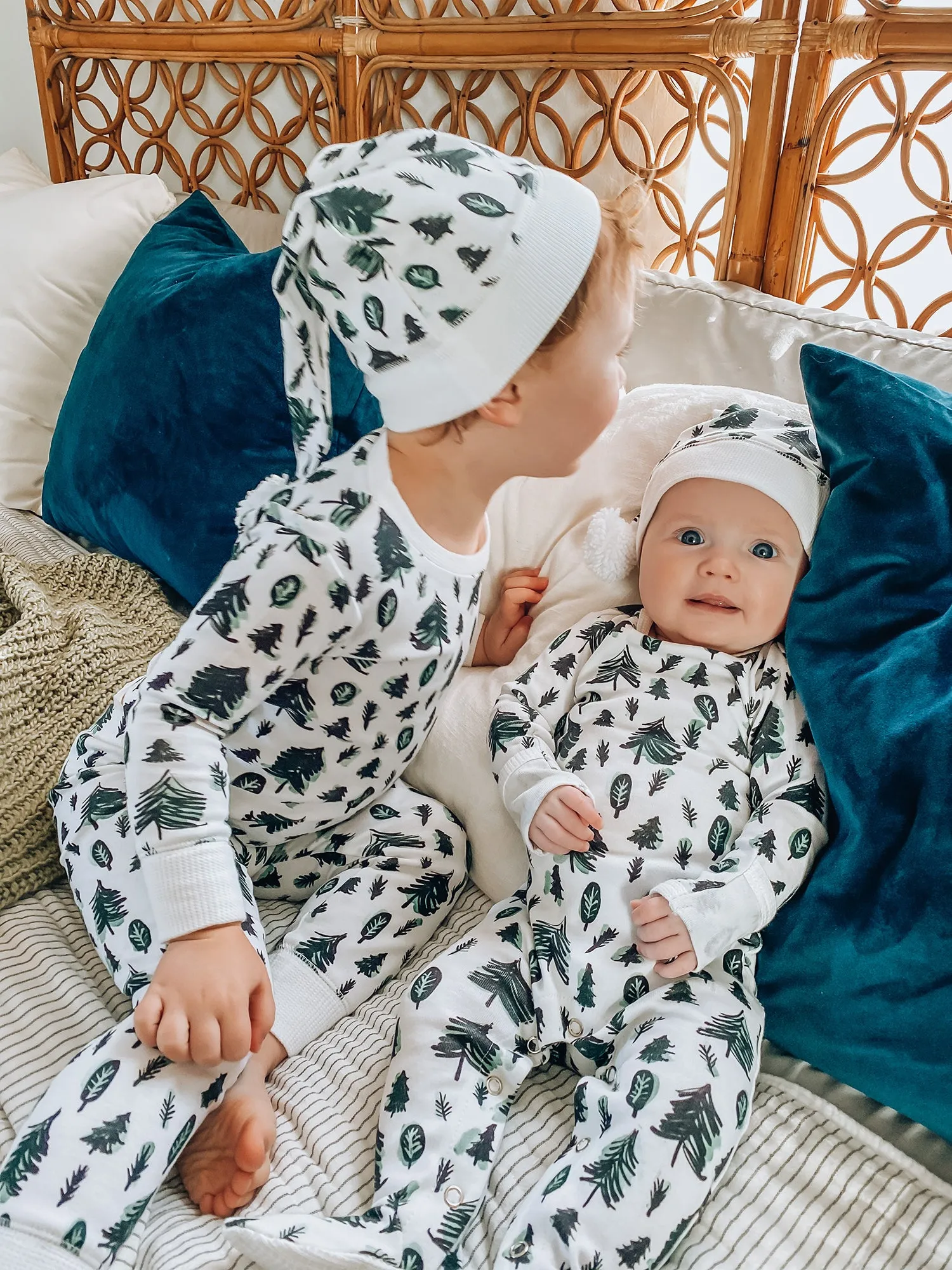 Organic Holiday Kids' PJ & Cap Set in Oh Christmas Tree