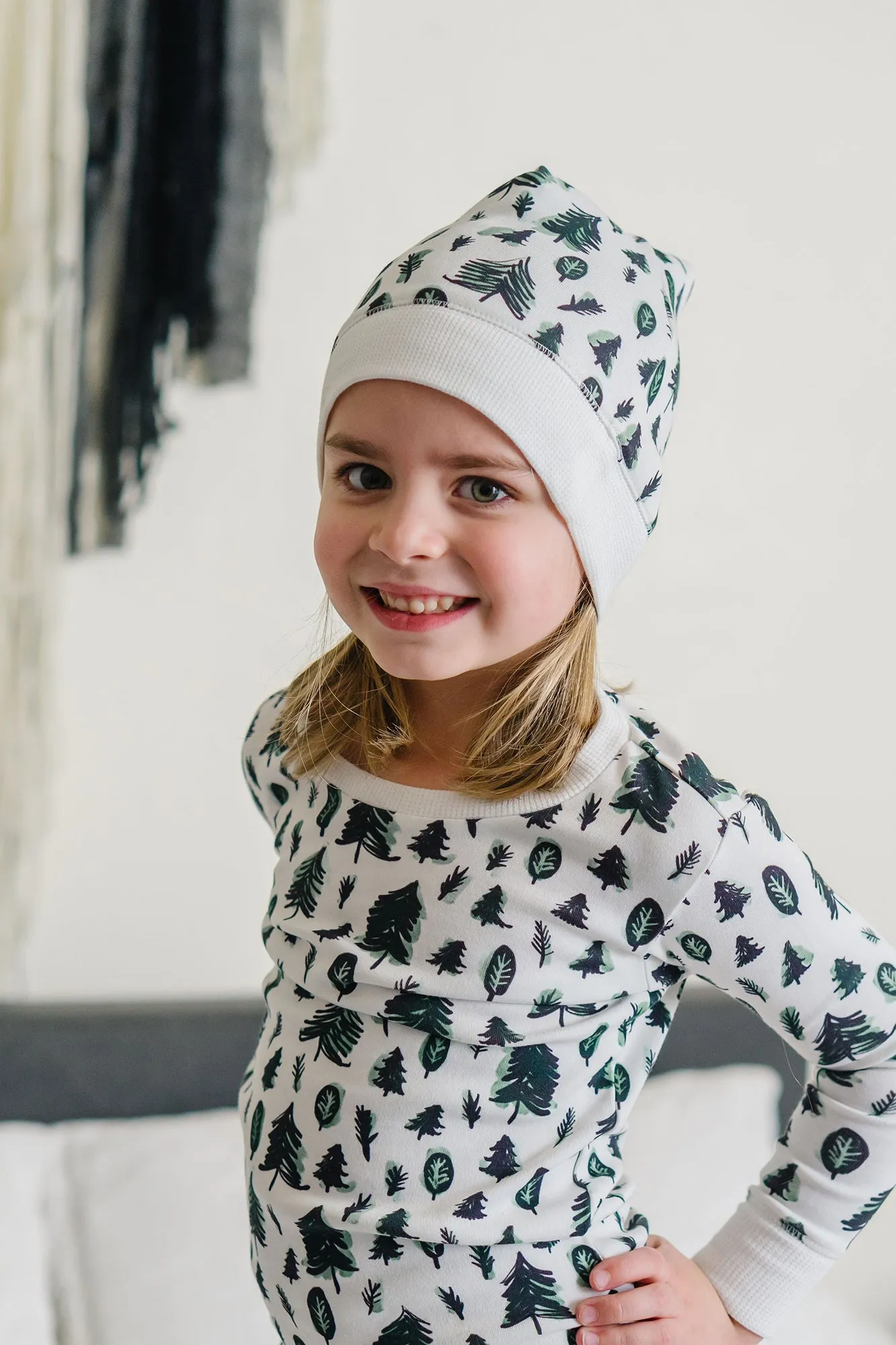 Organic Holiday Kids' PJ & Cap Set in Oh Christmas Tree