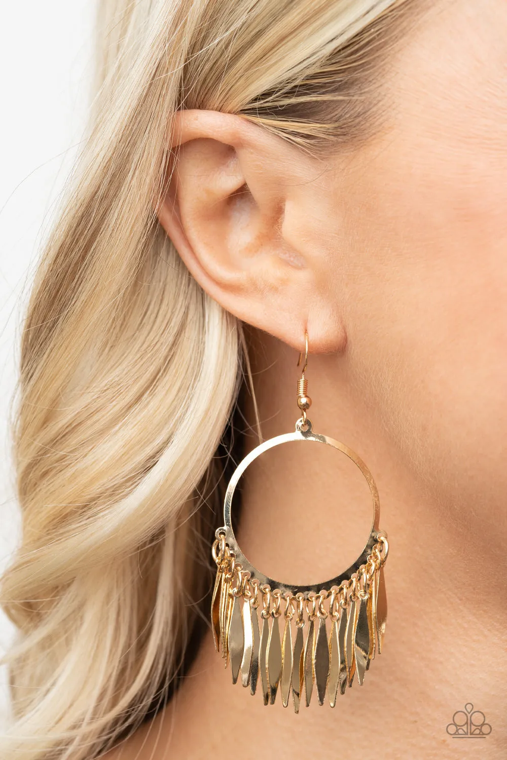 Paparazzi Earrings ~ Radiant Chimes - Gold Hoop Earring