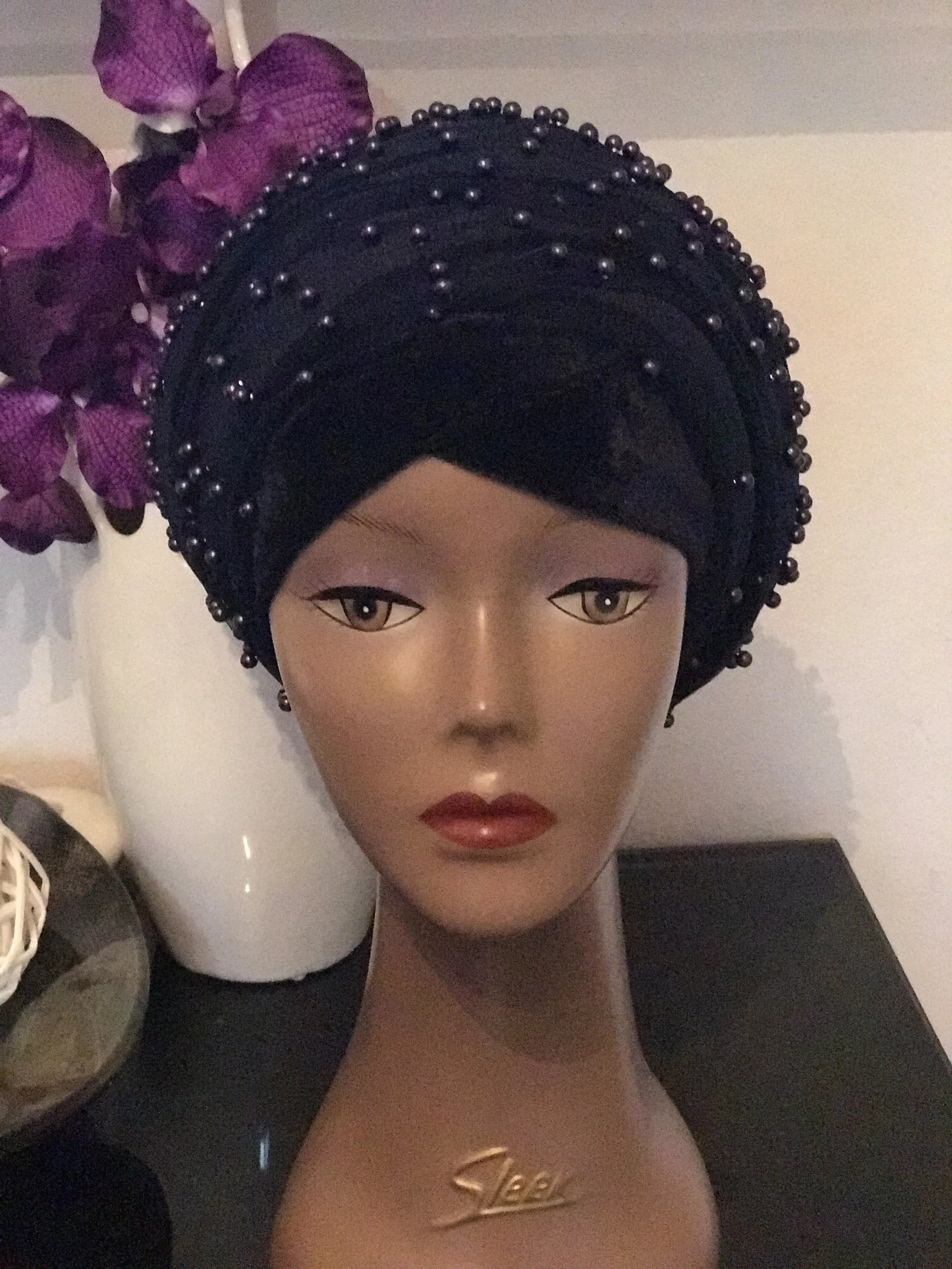 Red Beaded Mesh Velvet Head wrap  ( Extra Long Scarf)