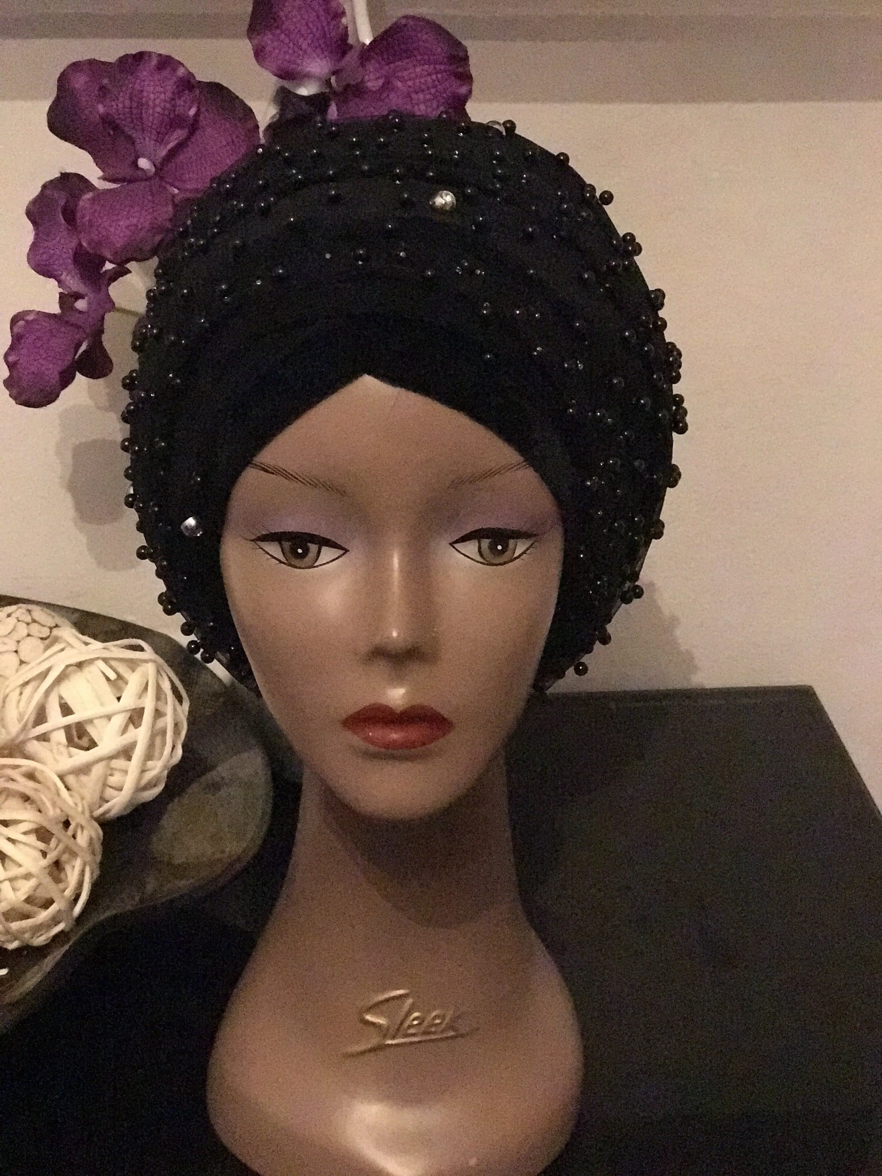 Red Beaded Mesh Velvet Head wrap  ( Extra Long Scarf)