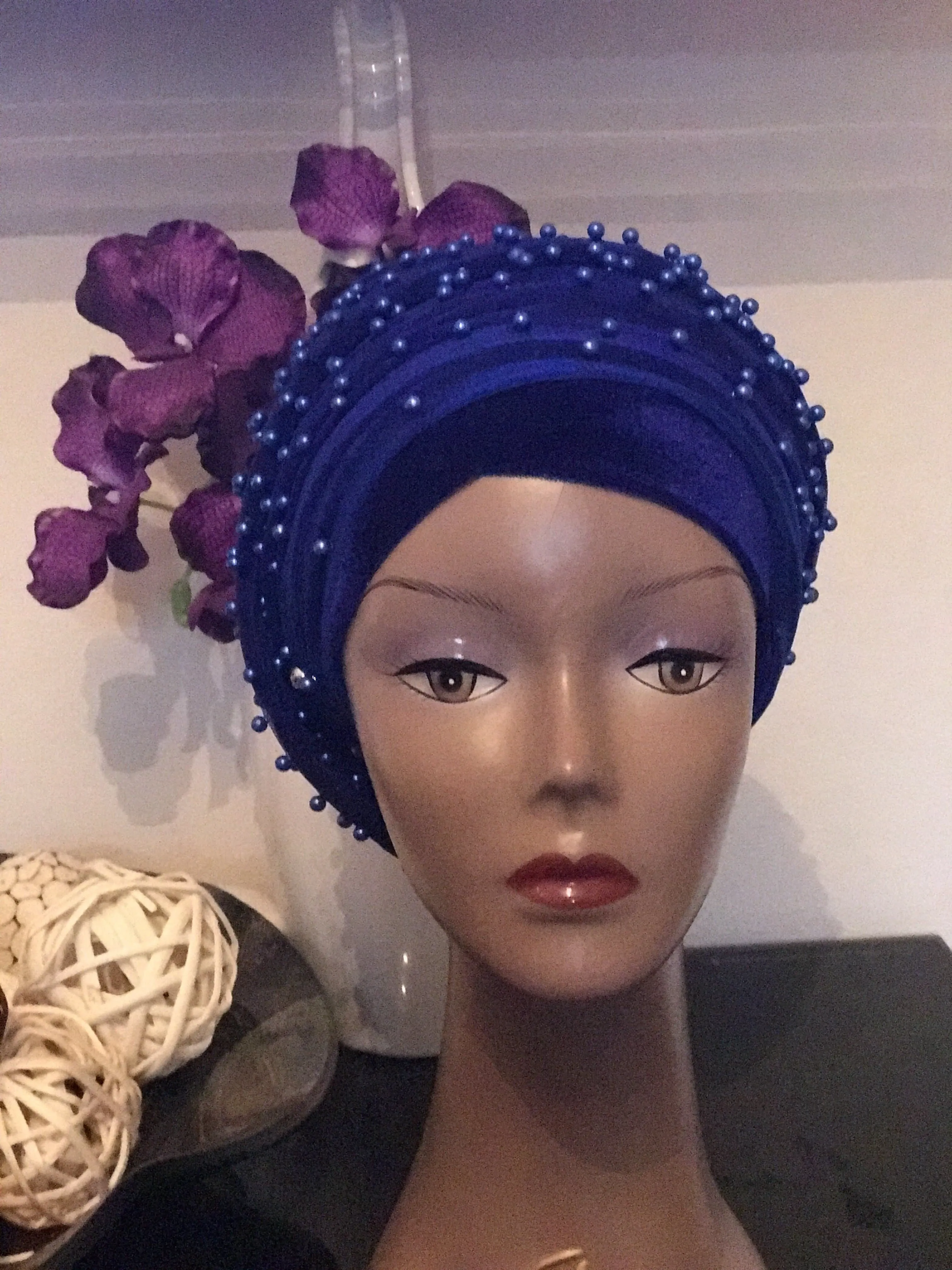 Red Beaded Mesh Velvet Head wrap  ( Extra Long Scarf)