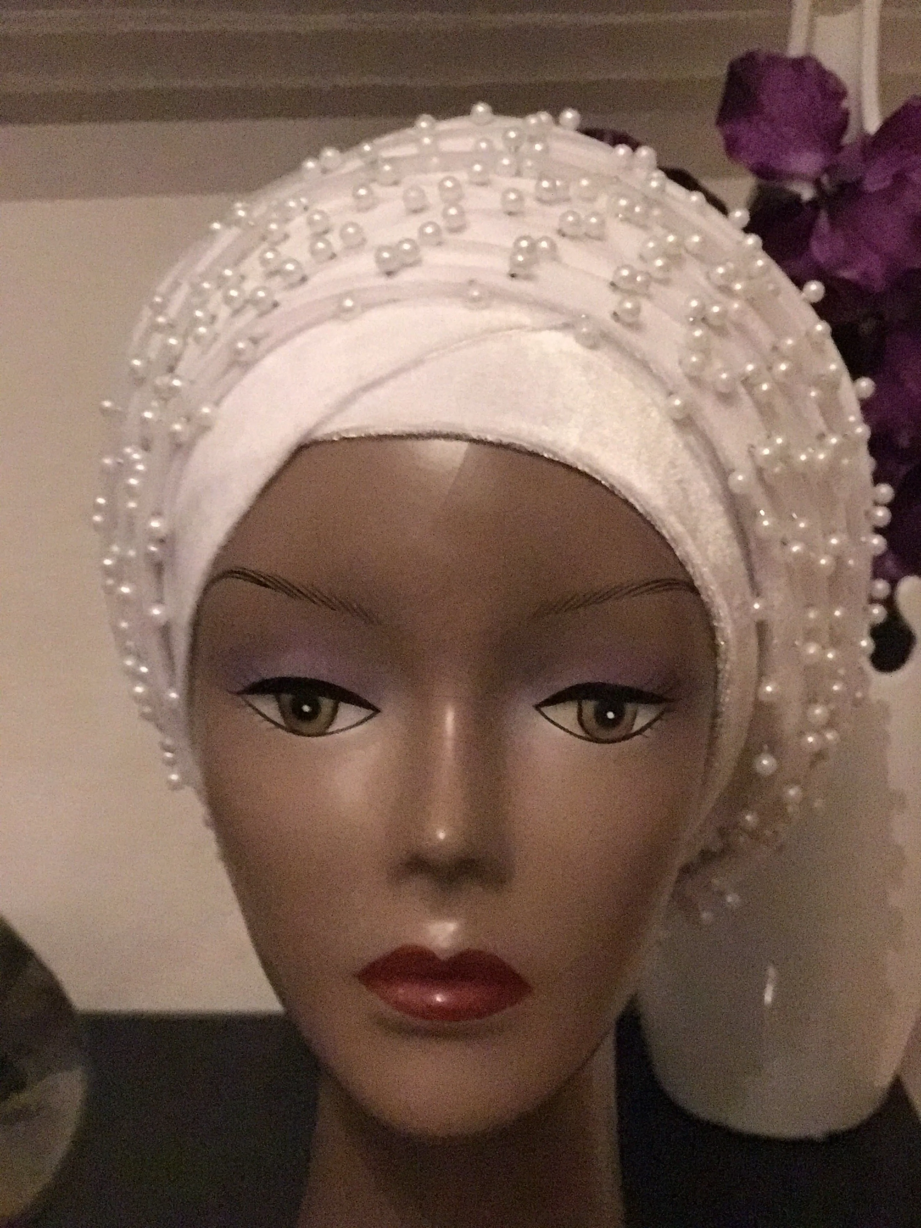 Red Beaded Mesh Velvet Head wrap  ( Extra Long Scarf)