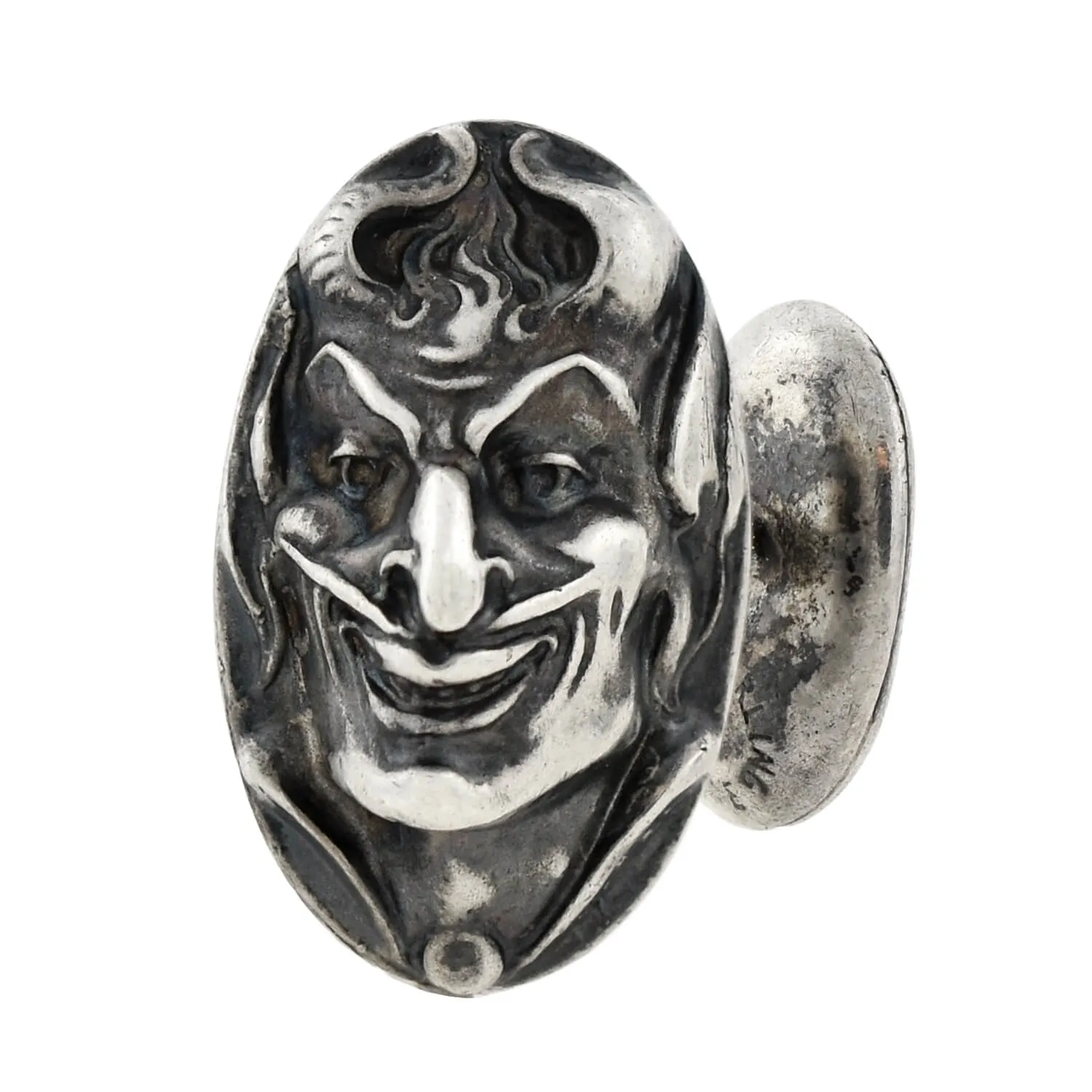 UNGER BROS. Art Nouveau Sterling Repousse Devil Face Figural Cufflinks