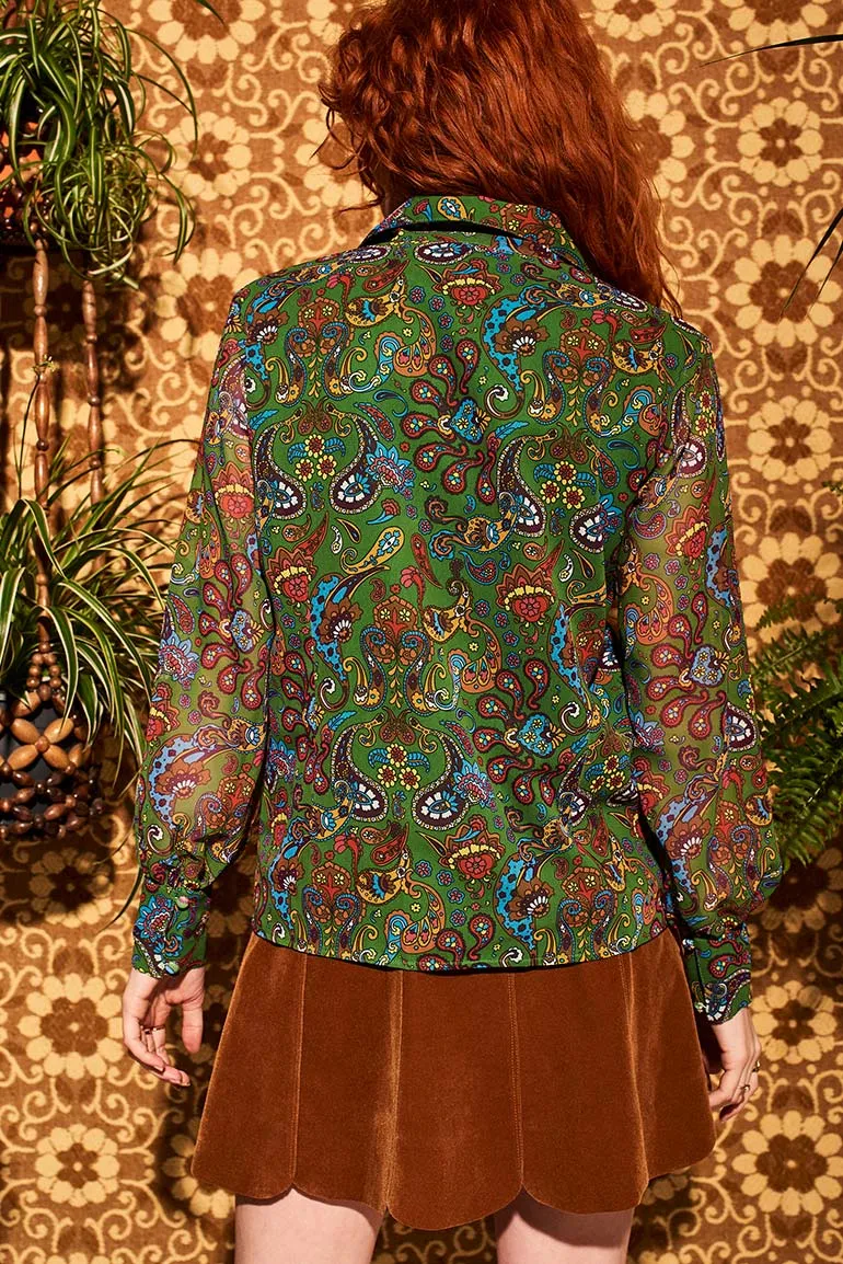 Viola Lee Green Paisley Sheer Blouse - SSA480 - UK8