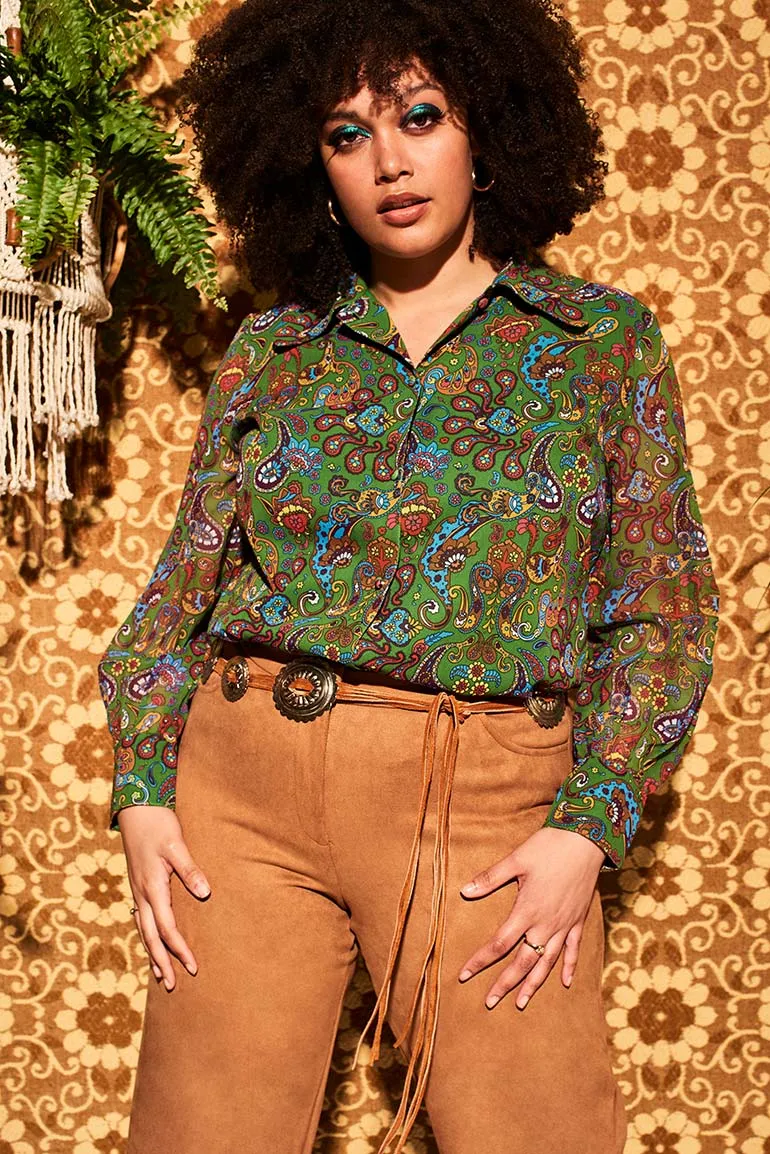 Viola Lee Green Paisley Sheer Blouse - SSA480 - UK8